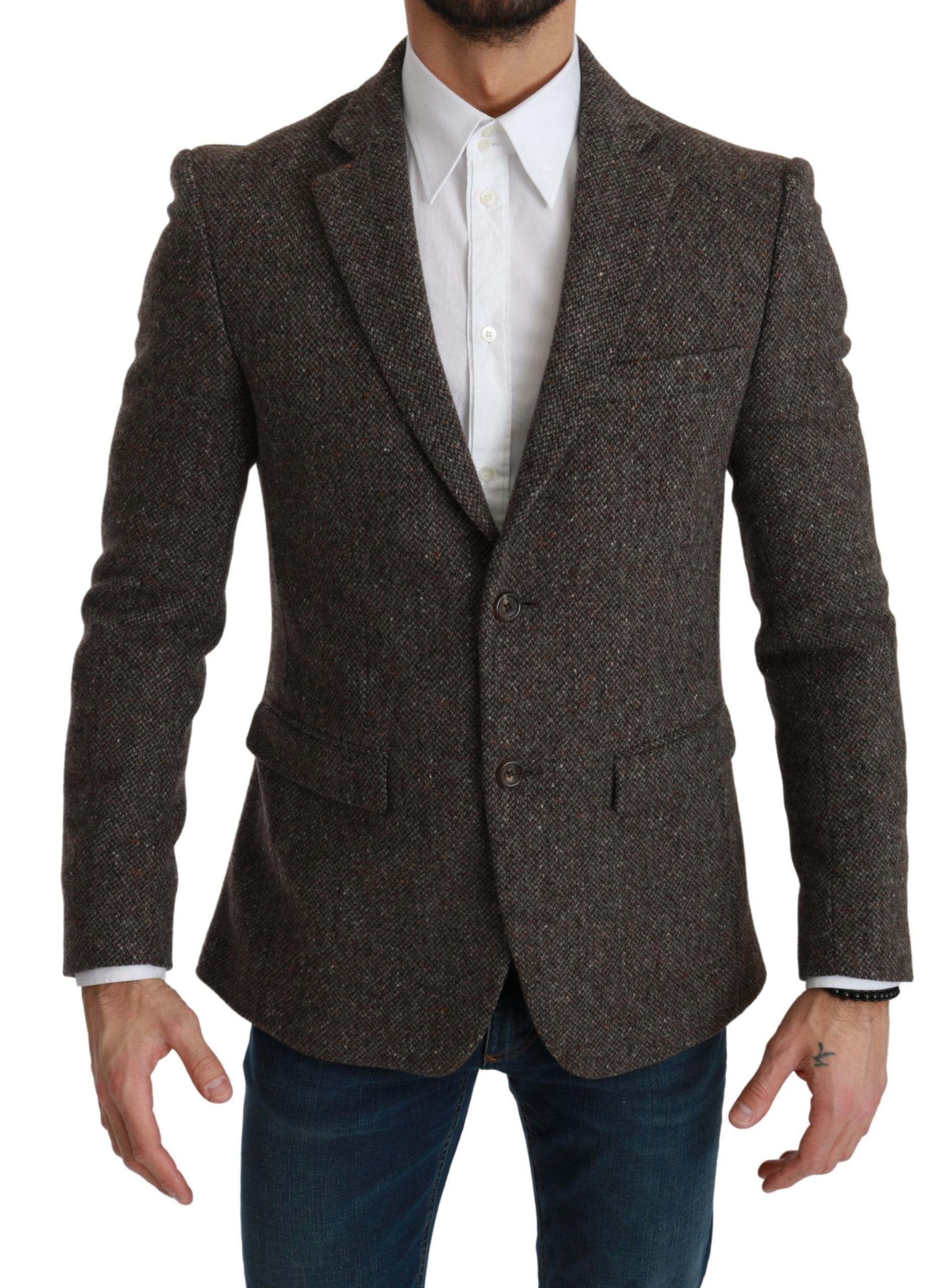 Dolce & Gabbana Elegant Brown Slim Fit Wool Blend Blazer