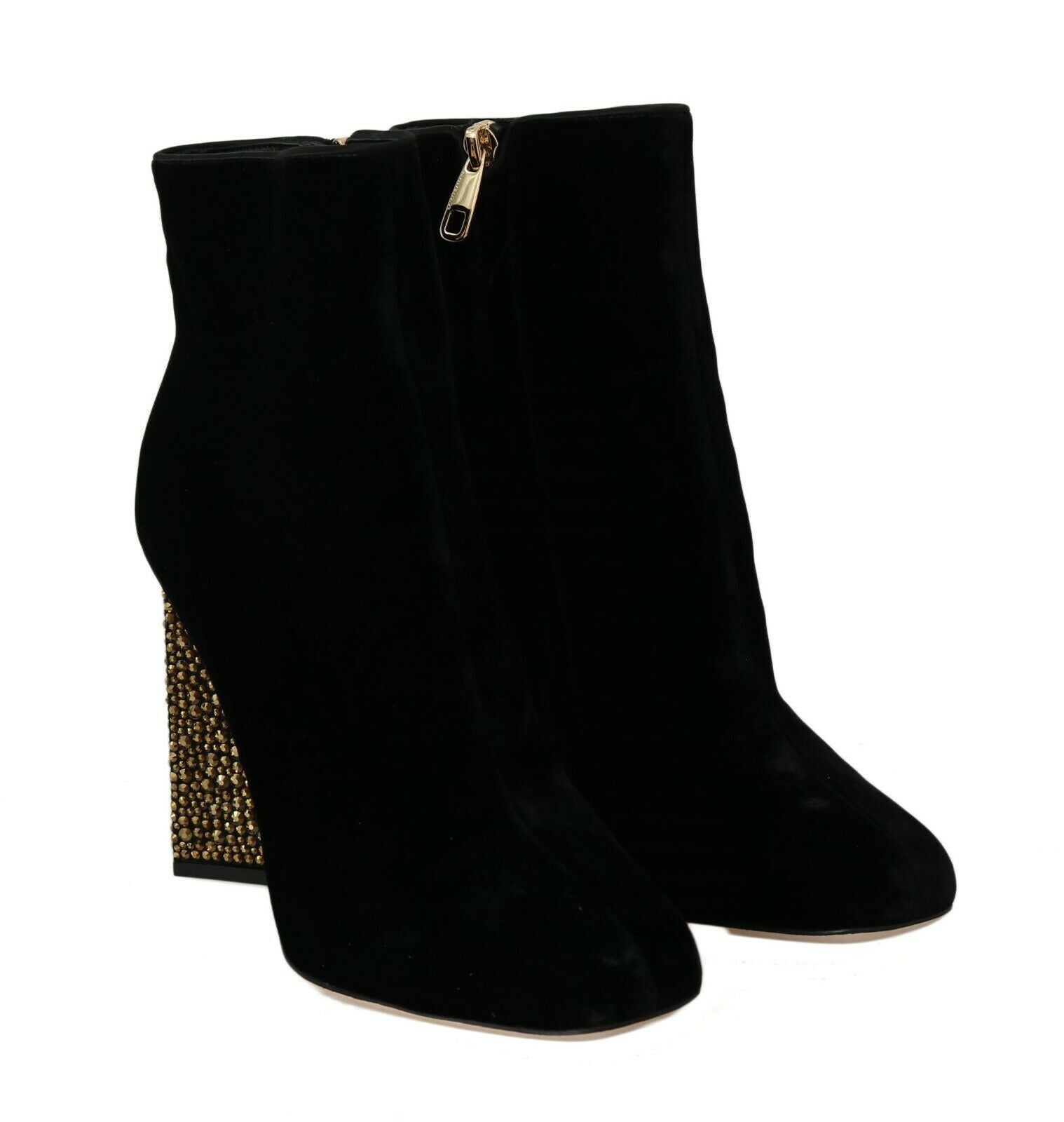 Dolce & Gabbana Elegant Velvet Ankle Boots with Crystal Heels