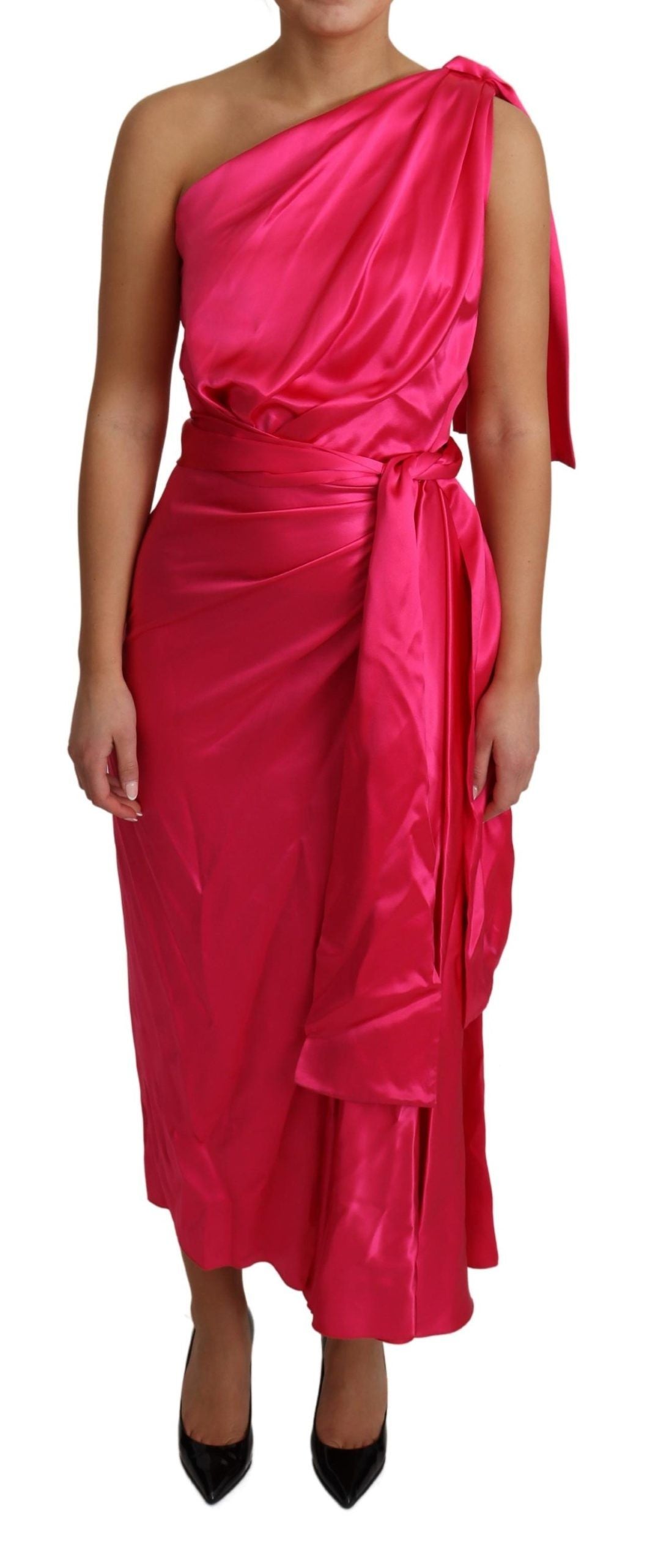 Dolce & Gabbana Elegant Fuchsia Silk One-Shoulder Wrap Dress