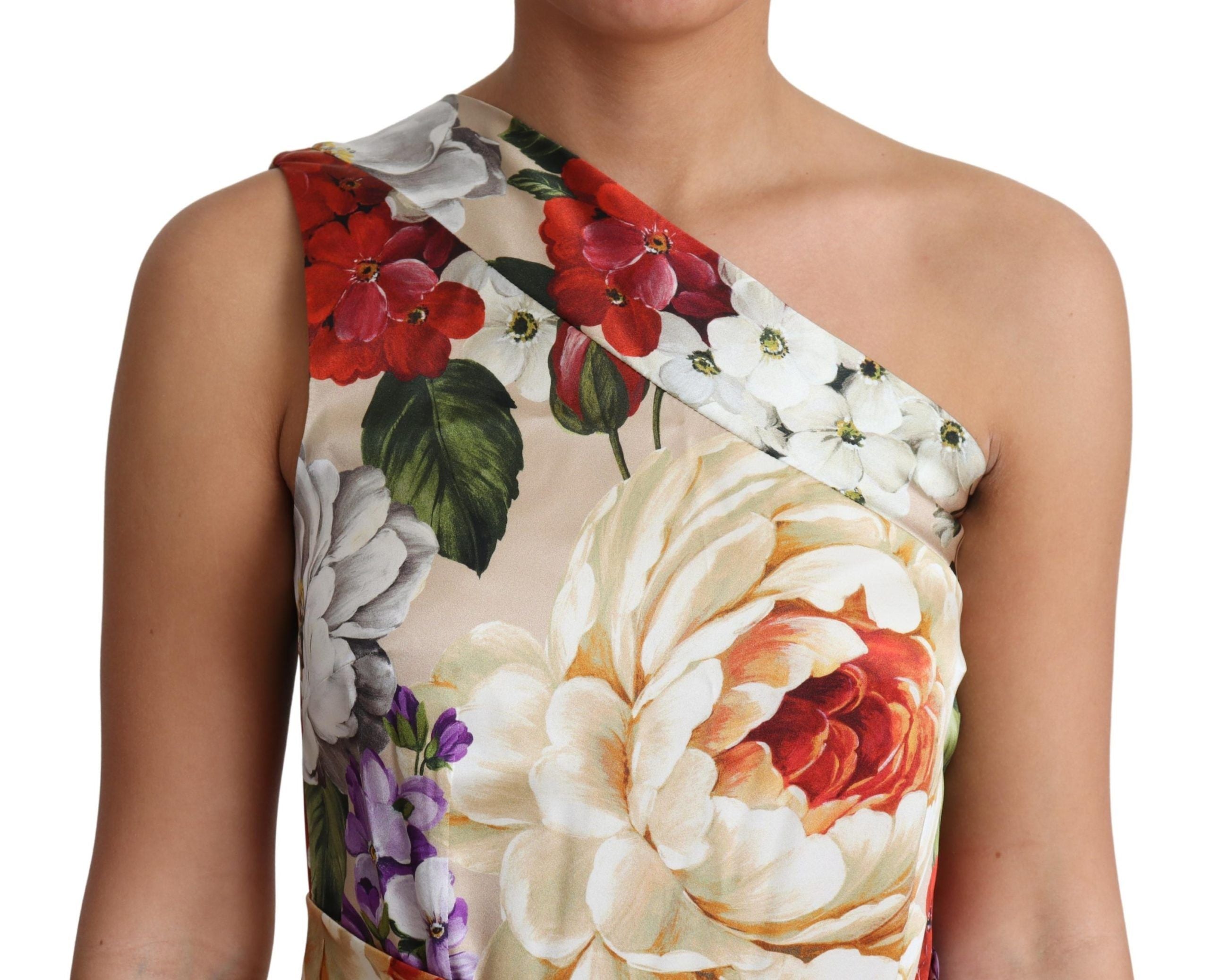 Dolce & Gabbana Elegant One-Shoulder Floral Silk Maxi Dress