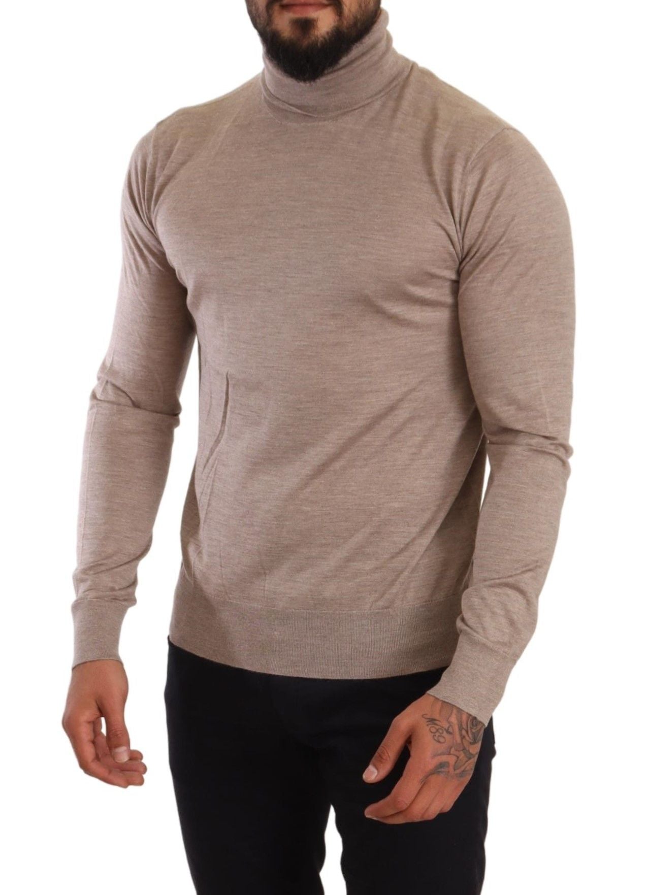 Dolce & Gabbana Beige Turtleneck Cashmere-Silk Blend Sweater