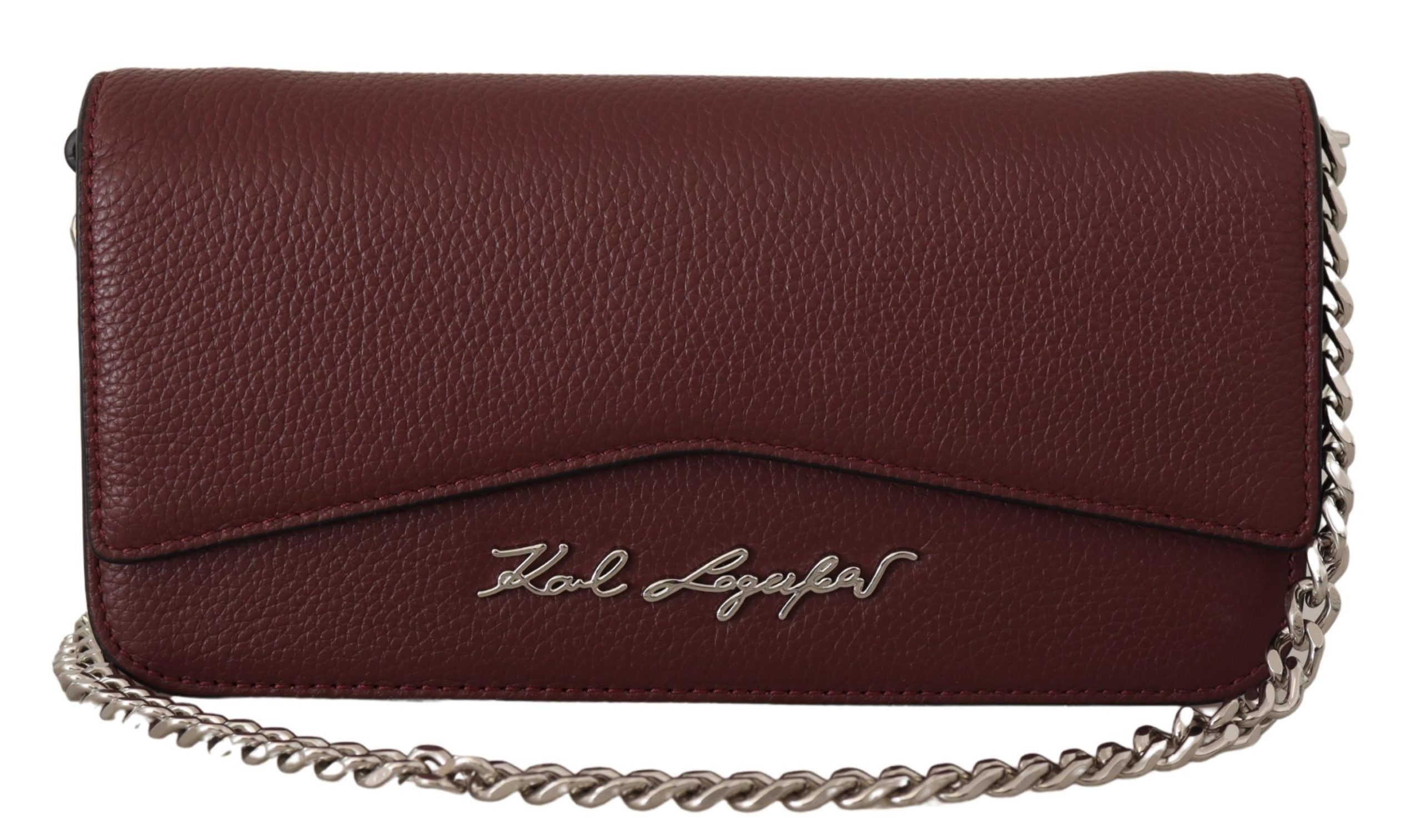 Karl Lagerfeld Elegant Wine Leather Evening Clutch