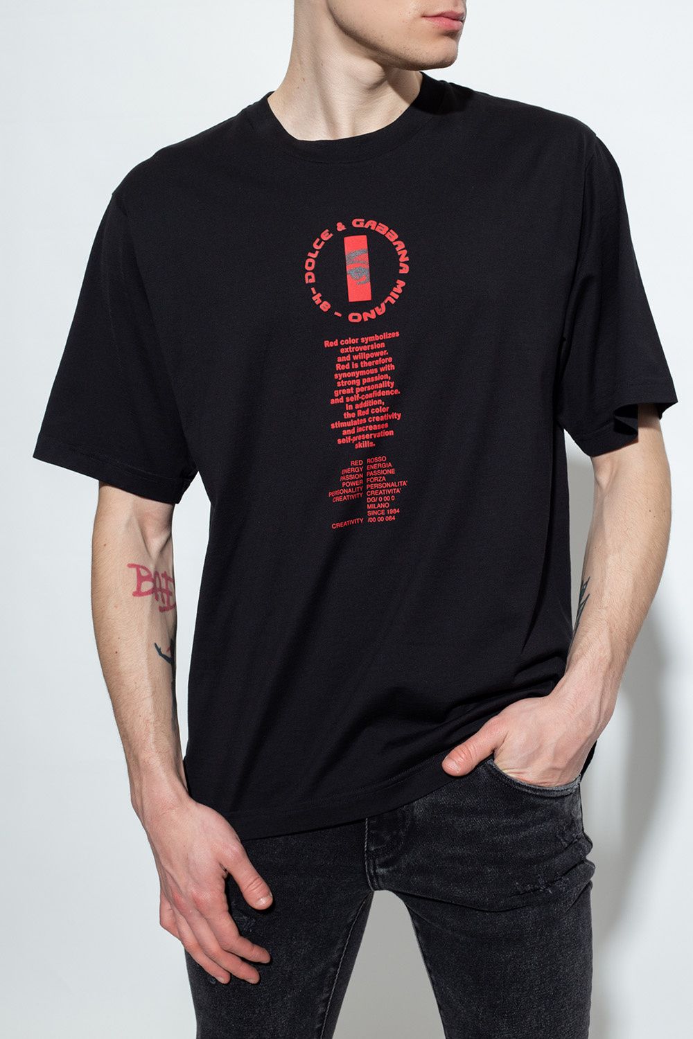 Dolce & Gabbana Elegant Black Cotton Tee with Red Contrast Design