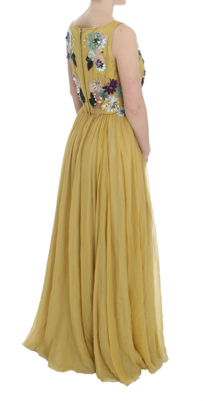 Dolce & Gabbana Enchanting Yellow Silk Floral Appliqué Gown