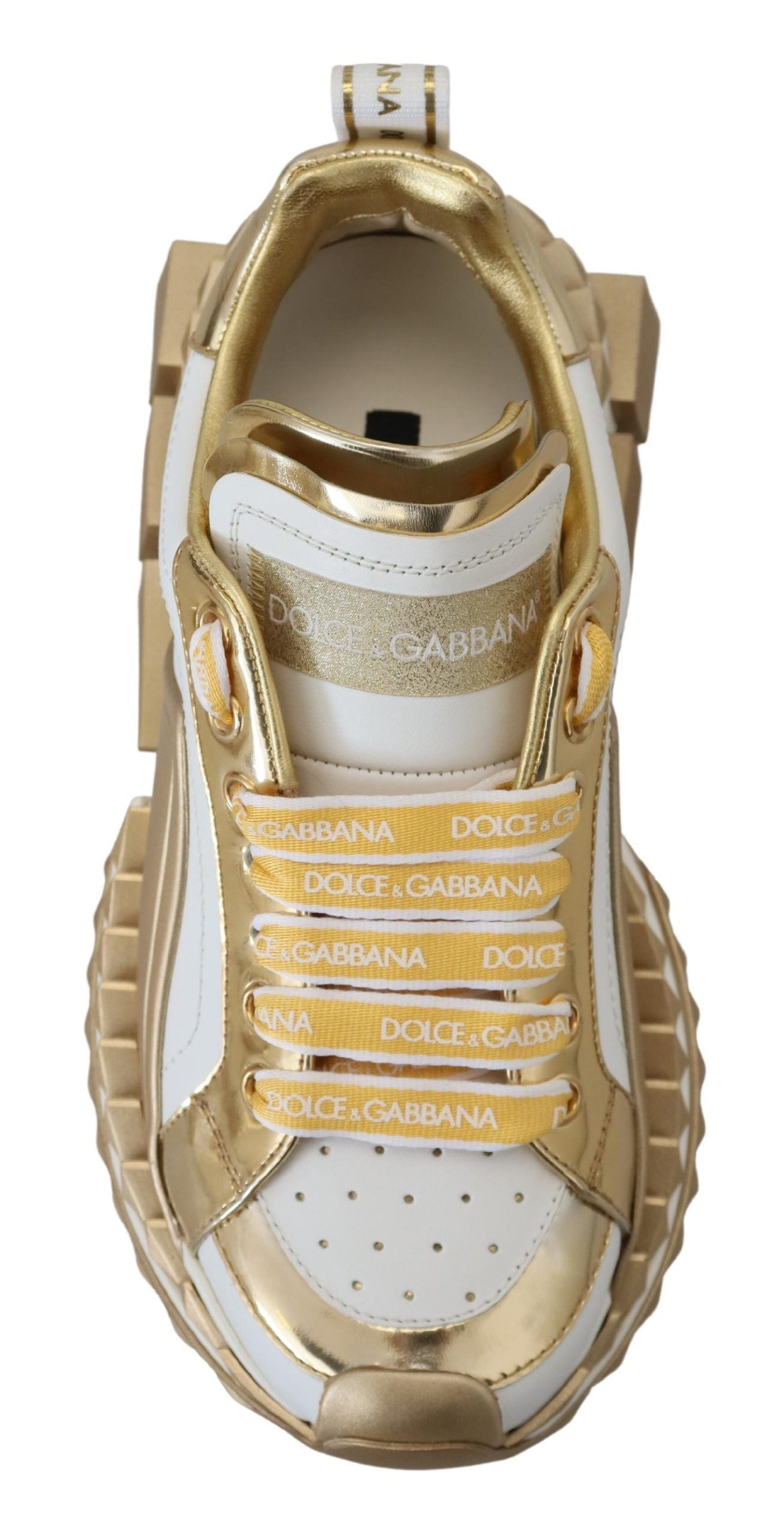 Dolce & Gabbana Elegant White and Gold Leather Sneakers