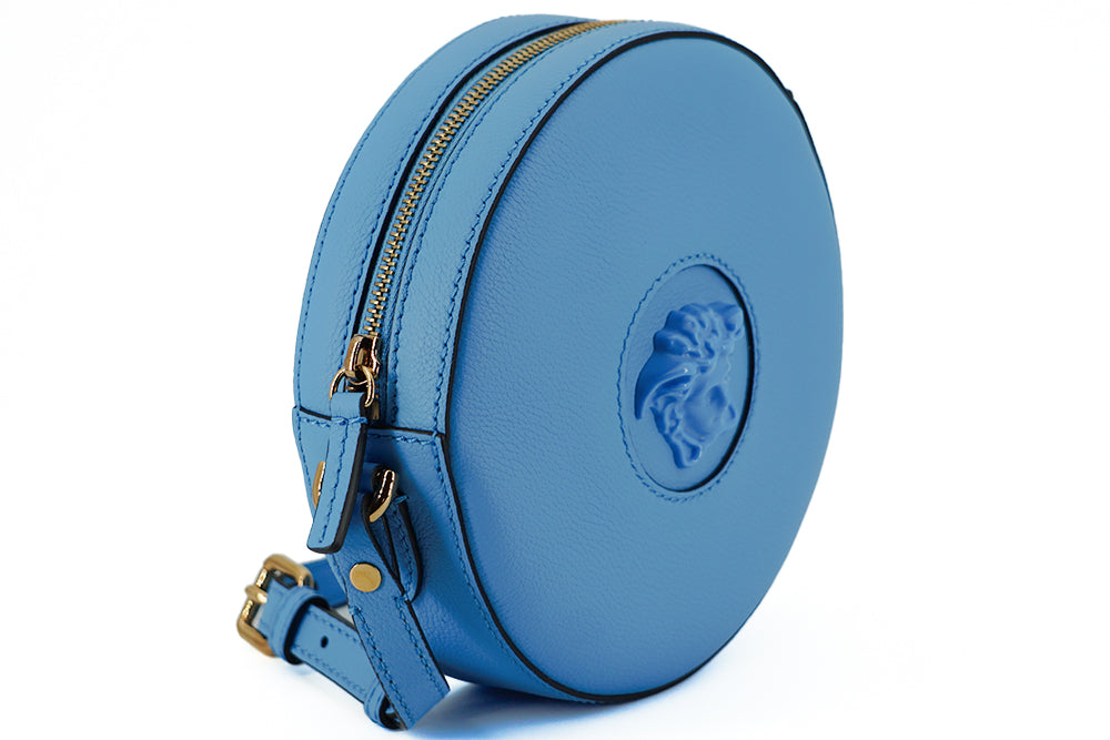 Versace Chic Blue Leather Round Shoulder Bag