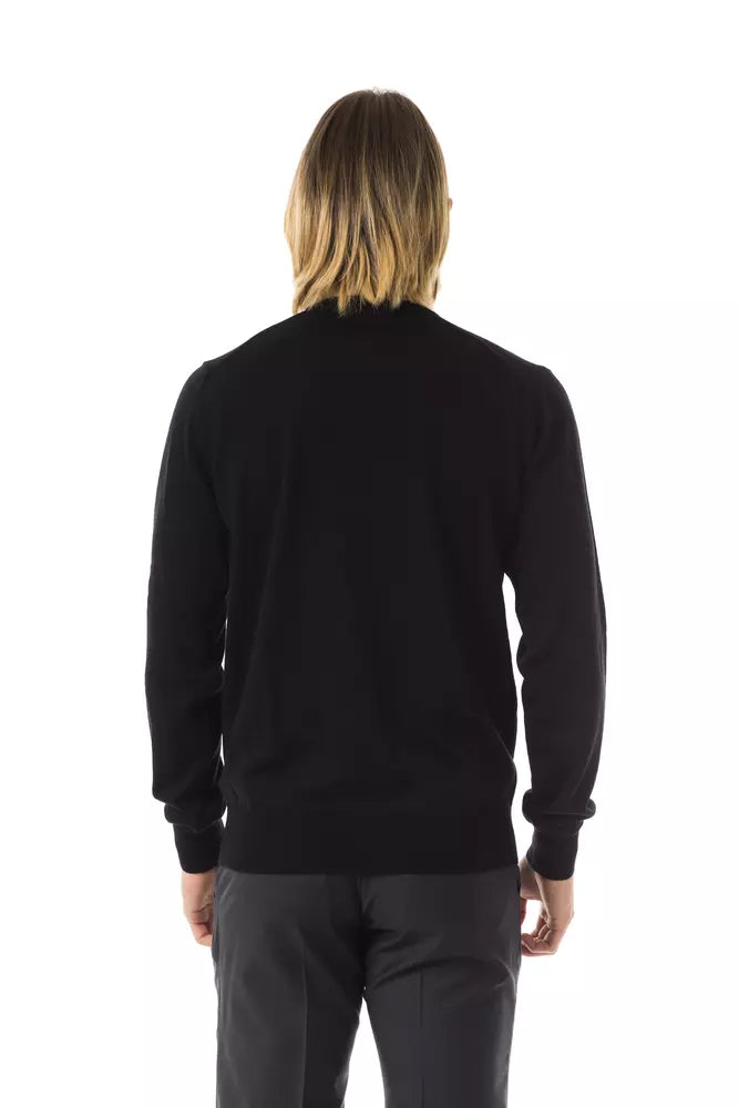 Uominitaliani Black Merino Wool Men Sweater