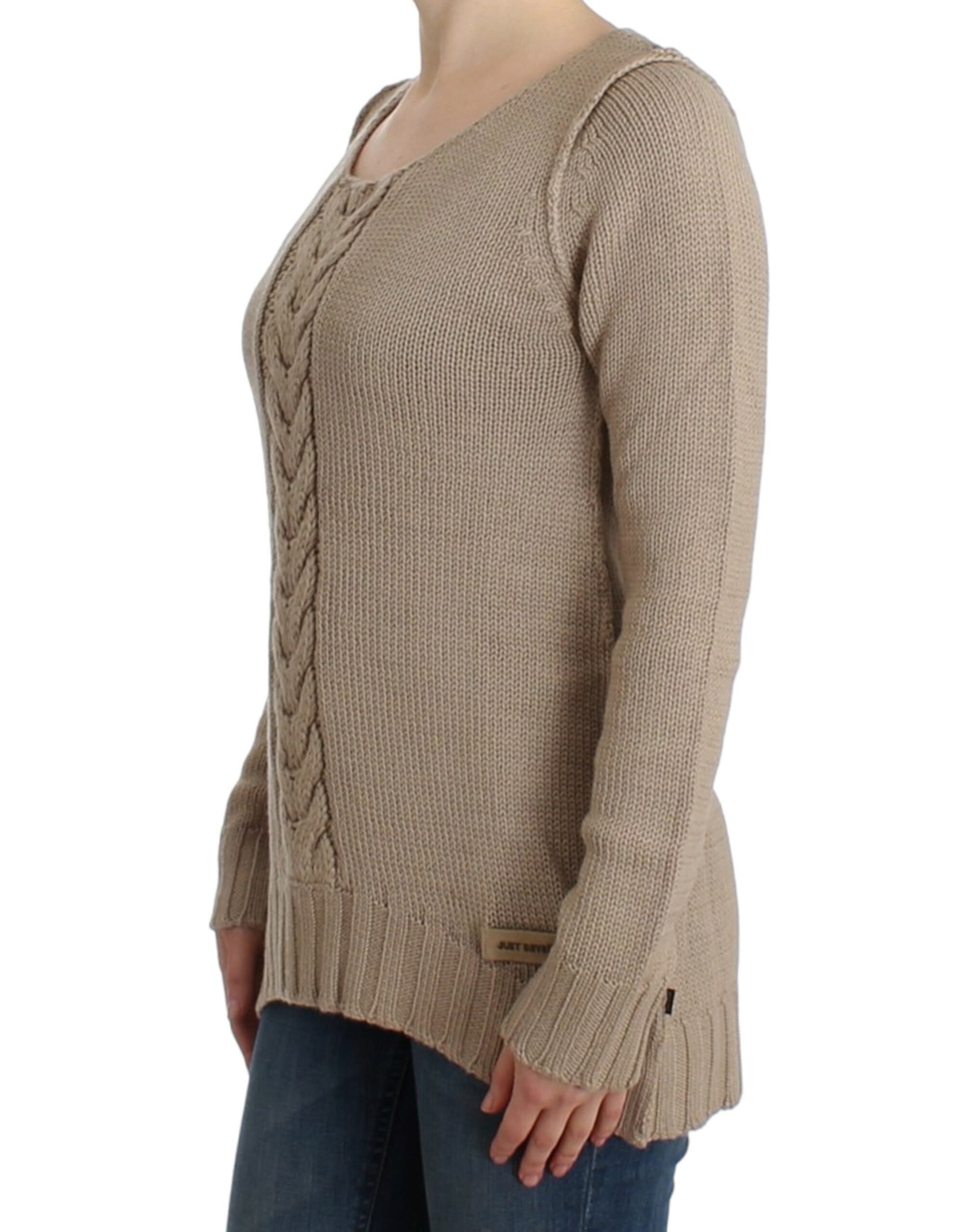 Cavalli Elegant Beige Knitted Crew Neck Sweater