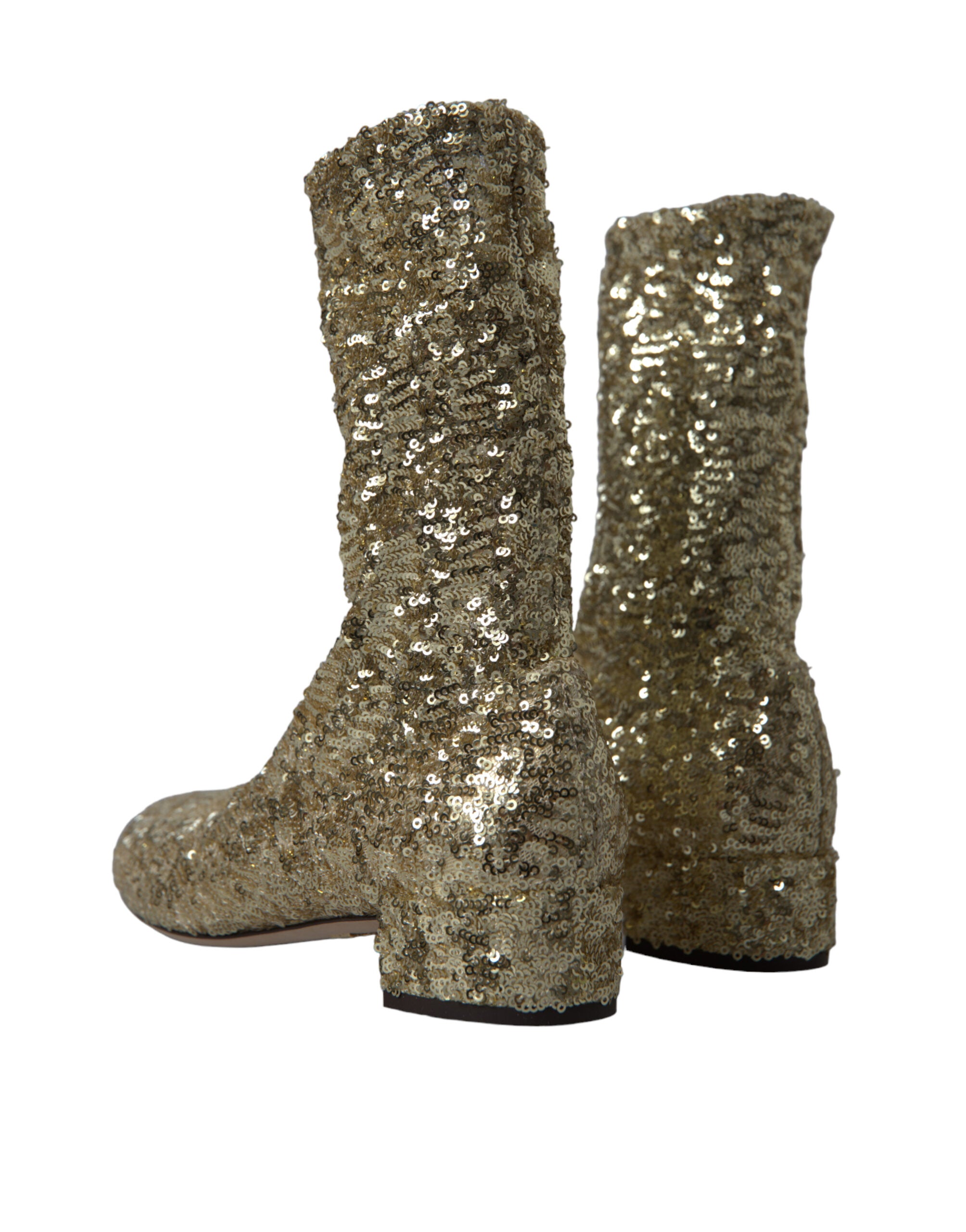 Dolce & Gabbana Elegant Mid Calf Gold Boots Exclusive Design