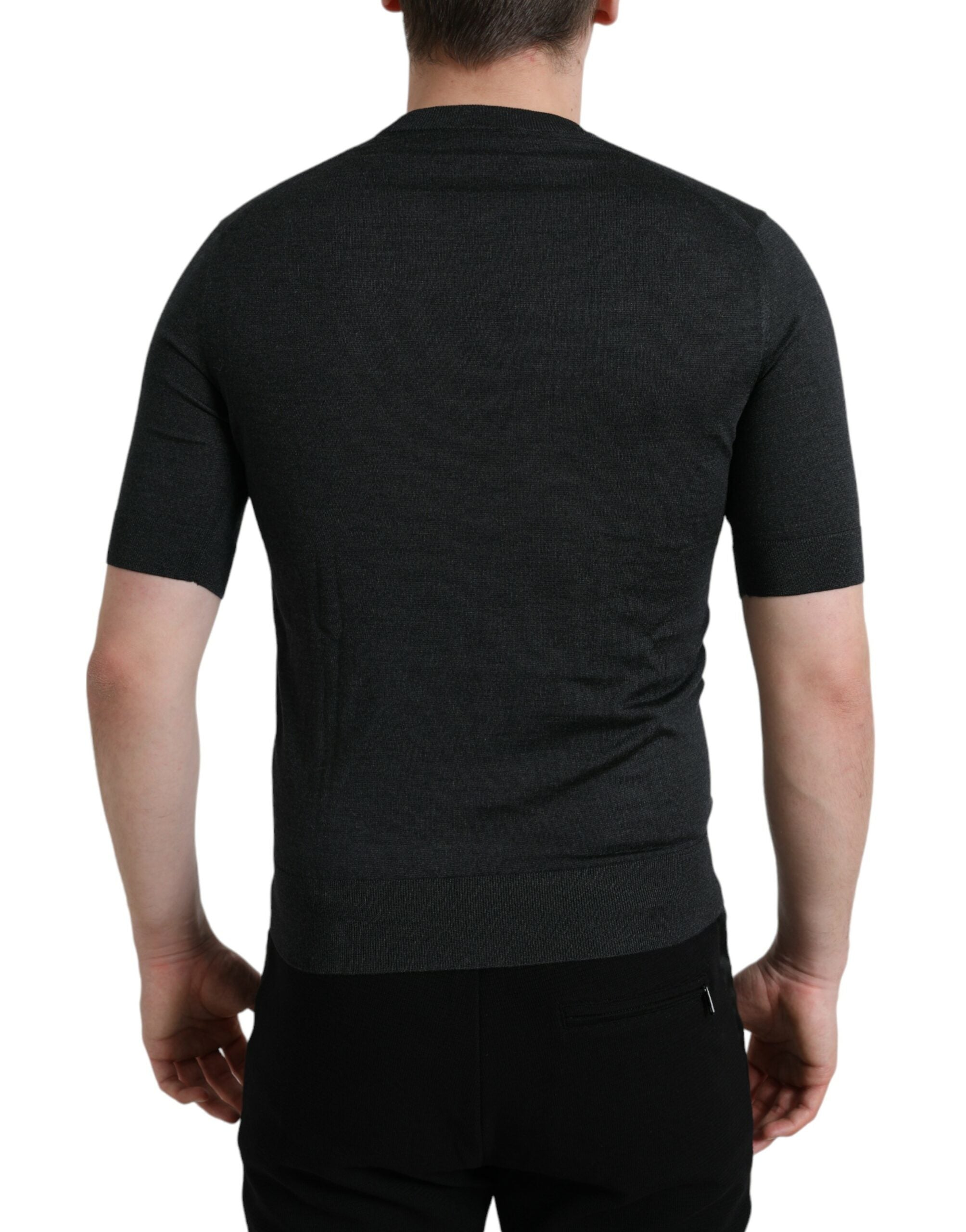 Dolce & Gabbana Elegant Silk Crew Neck Tee in Dark Grey