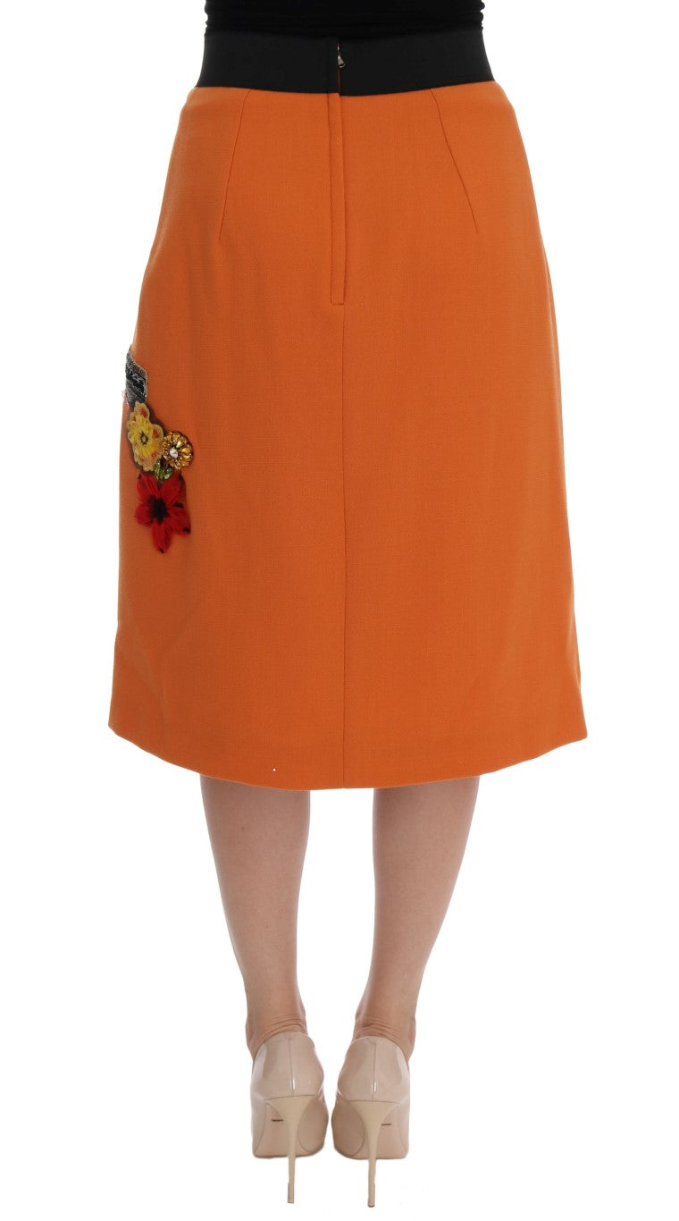 Dolce & Gabbana Embellished Wool Skirt in Vivid Orange