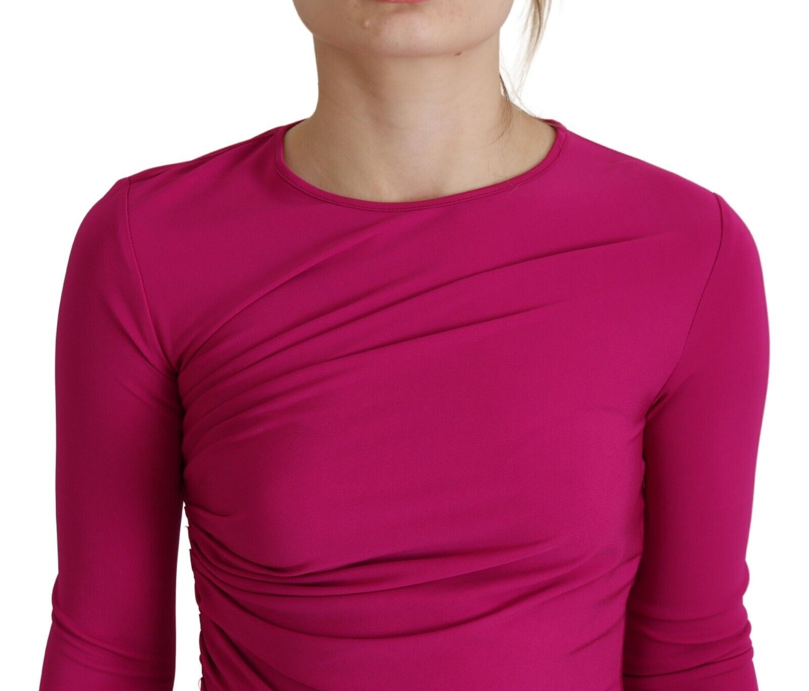 Dsquared² Fuchsia Viscose Long Sleeves Ruched Mini Dress