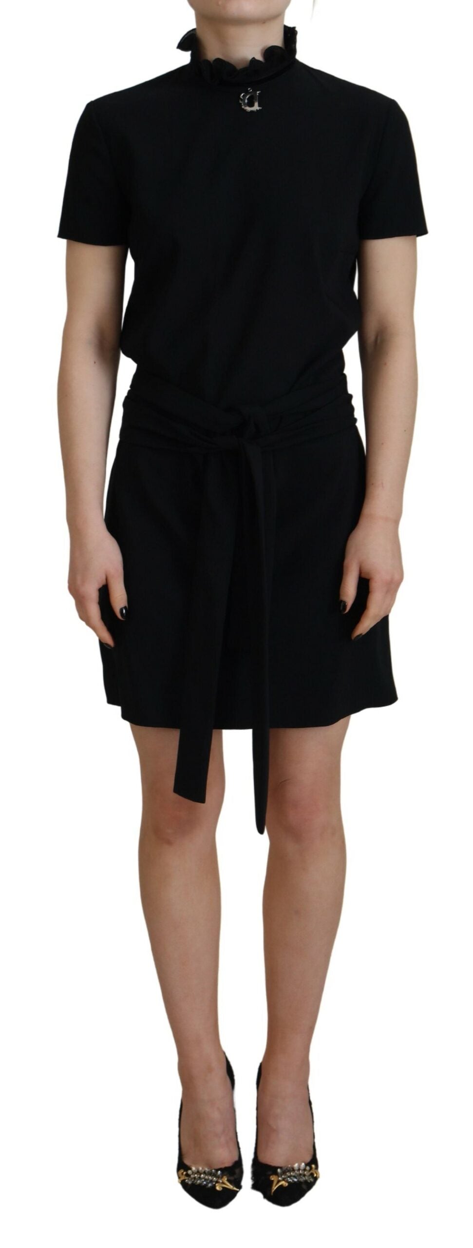 Dsquared² Black Polyester Short Sleeves Sheath Mini Dress