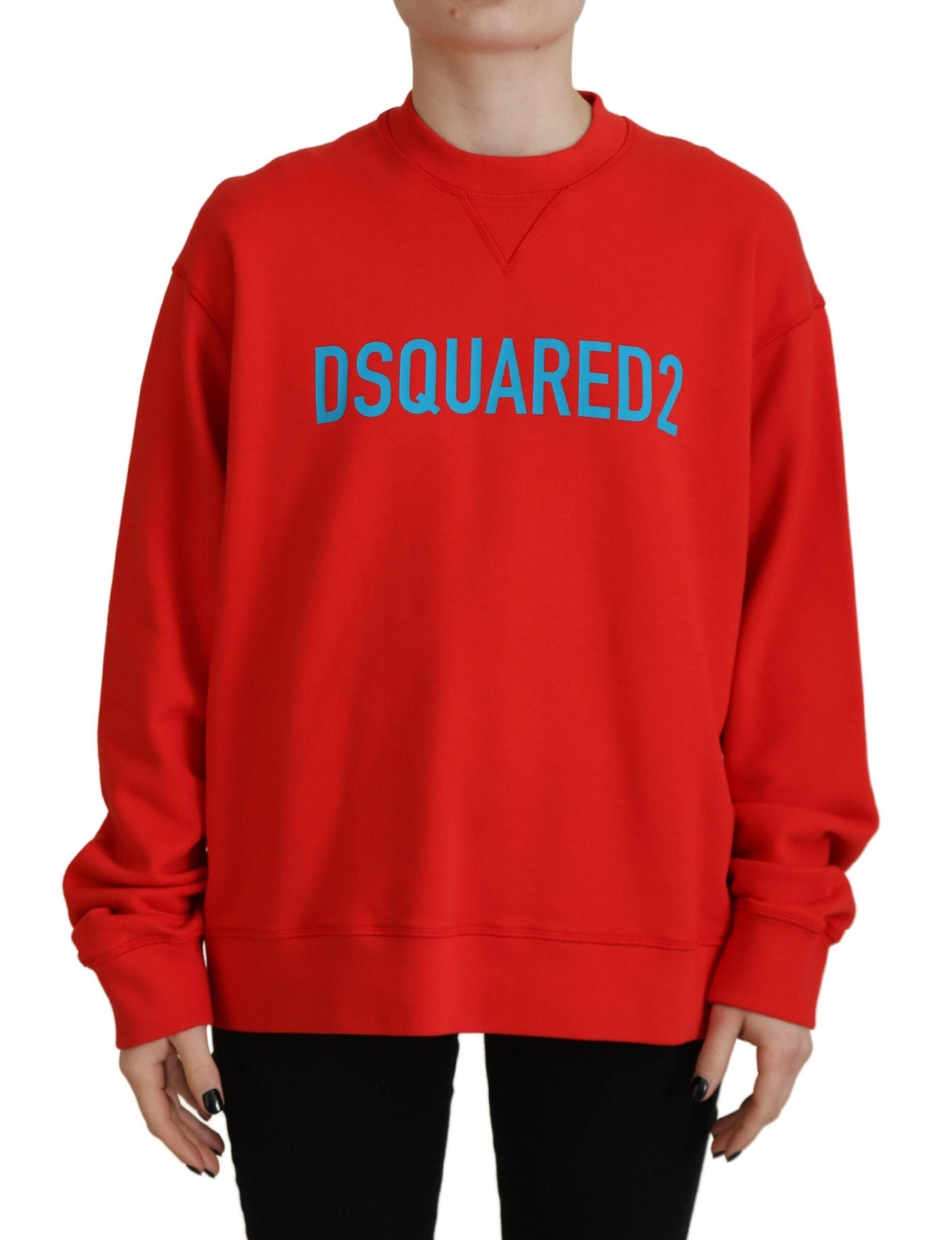 Dsquared² Red Cotton Printed Crew Neck Long Sleeve Sweater