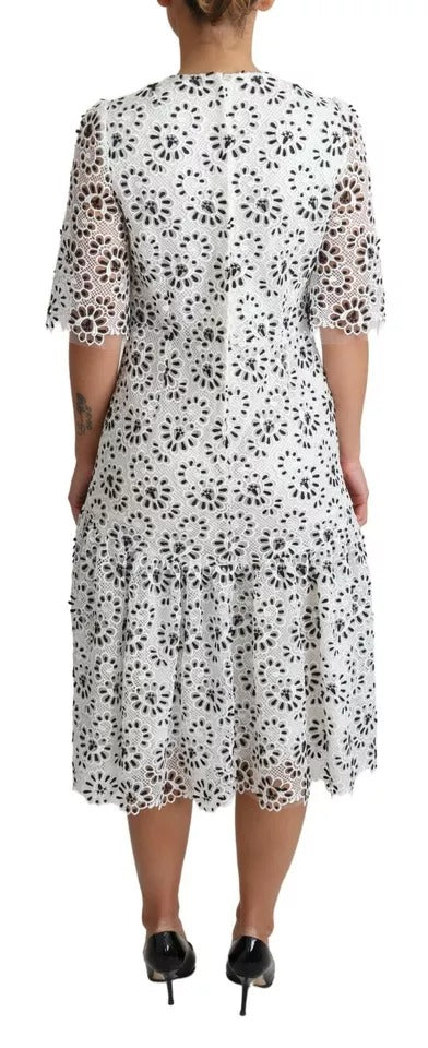 Dolce & Gabbana White Cutout Design Polyester A-line Midi Dress