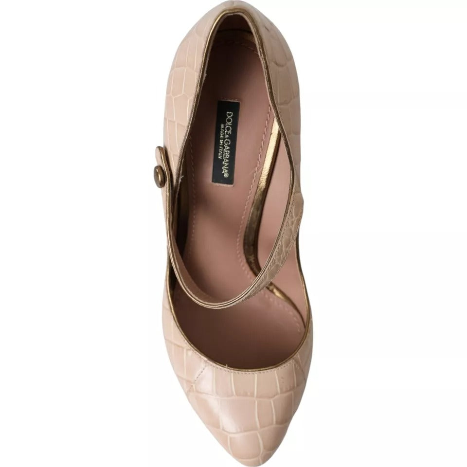 Dolce & Gabbana Beige Leather Mary Janes Embellished Shoes