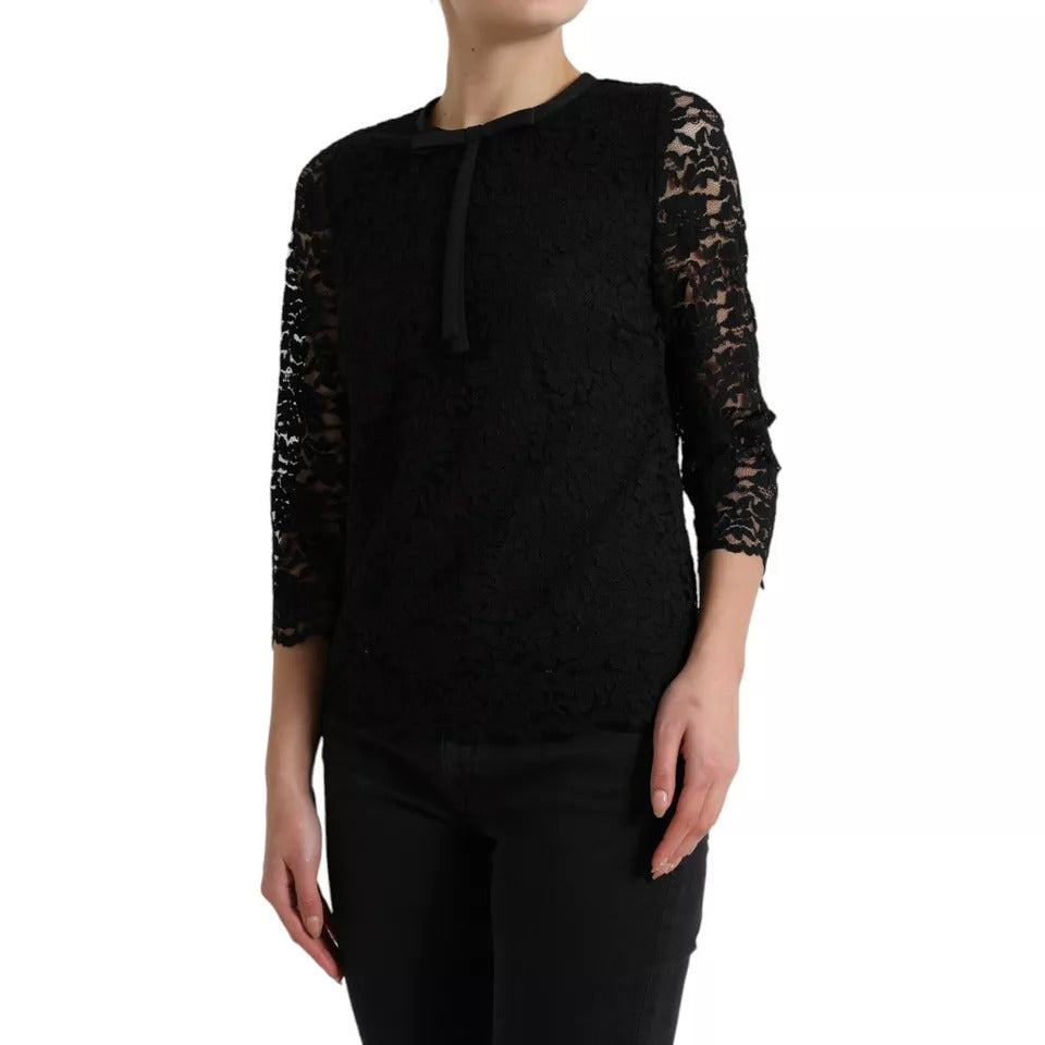 Dolce & Gabbana Black Floral Lace Blouse T-shirt Staff Top