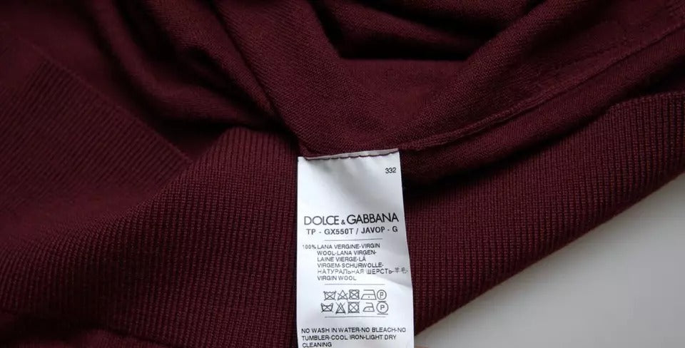 Dolce & Gabbana Bordeaux Wool Knit Crew Neck Pullover Sweater