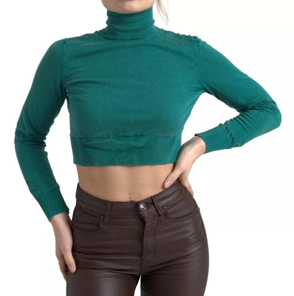 Dolce & Gabbana Dark Green Turtleneck Cropped Pullover Sweater