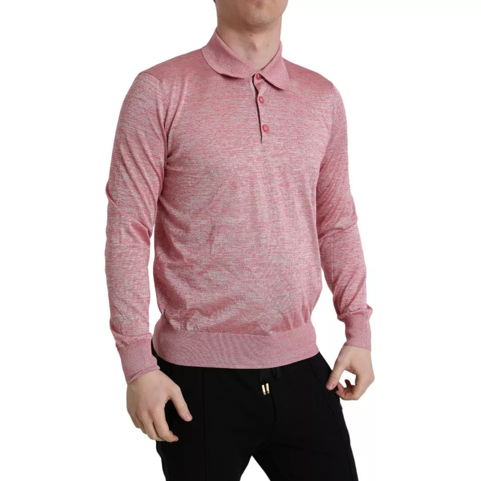 Dolce & Gabbana Pink Polyester Collared Men Pullover Sweater