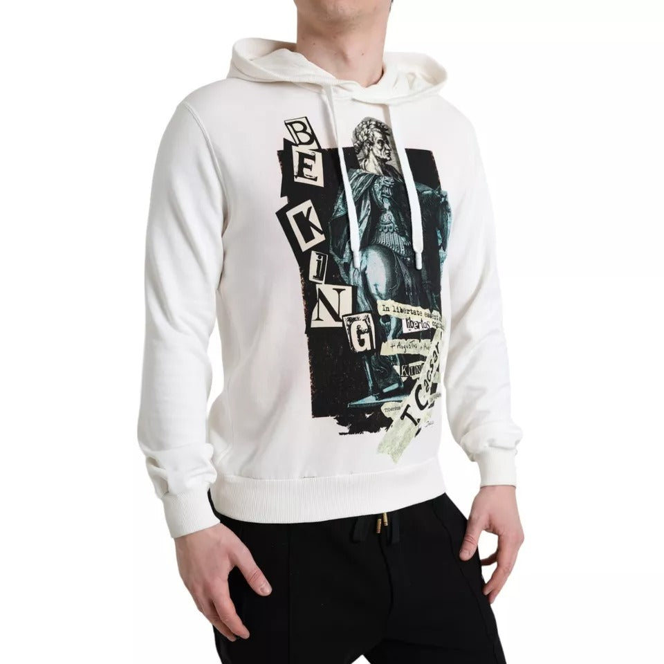 Dolce & Gabbana White Caesar Cotton Hooded Pullover Sweater