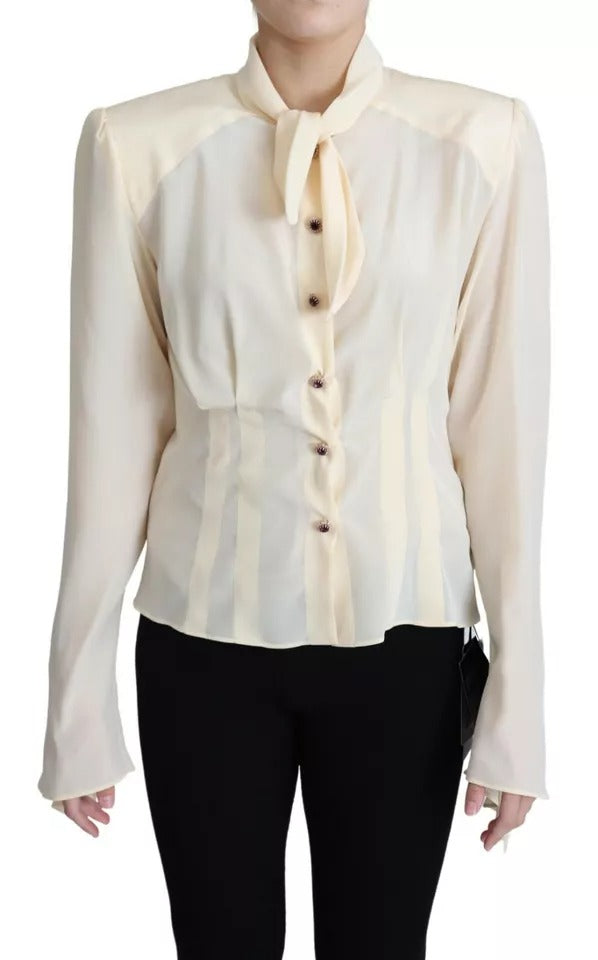 Dolce & Gabbana Beige Silk Crepe Shirt Padded Shoulder Top