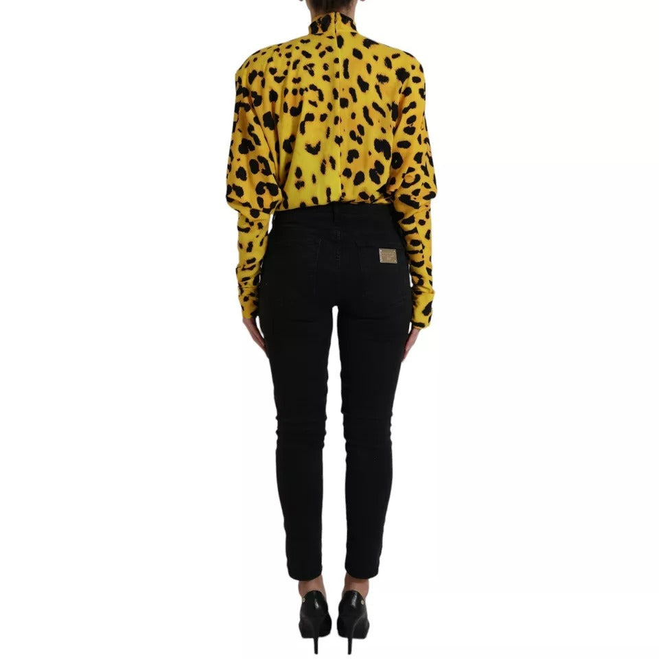 Dolce & Gabbana Yellow Leopard Print Long Sleeves Top Blouse