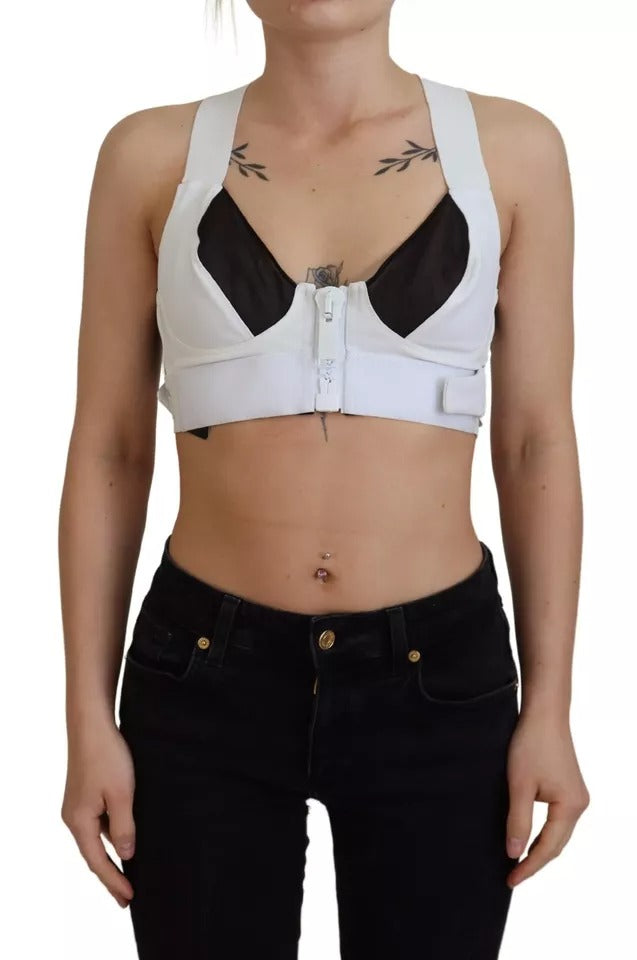 Dolce & Gabbana White Viscose Sleeveless Cropped Bustier Top