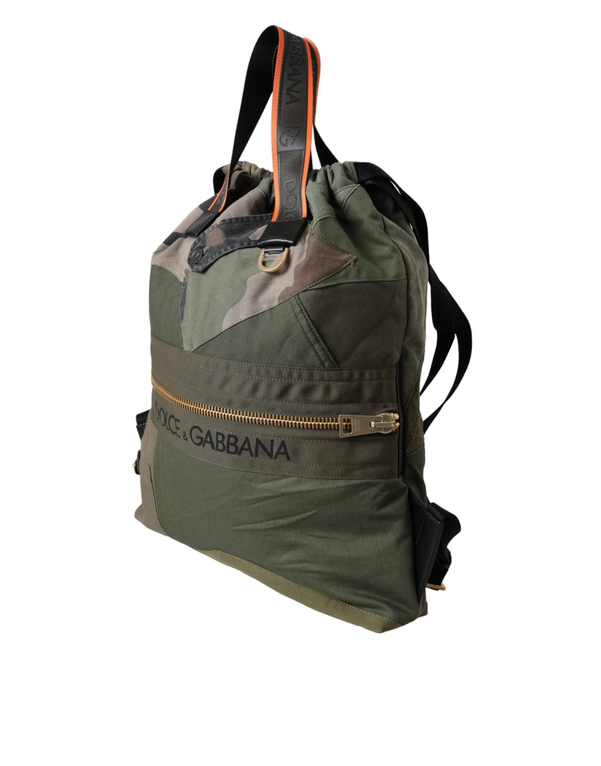 Dolce & Gabbana Military Green Patchwork Rucksack Backpack Bag