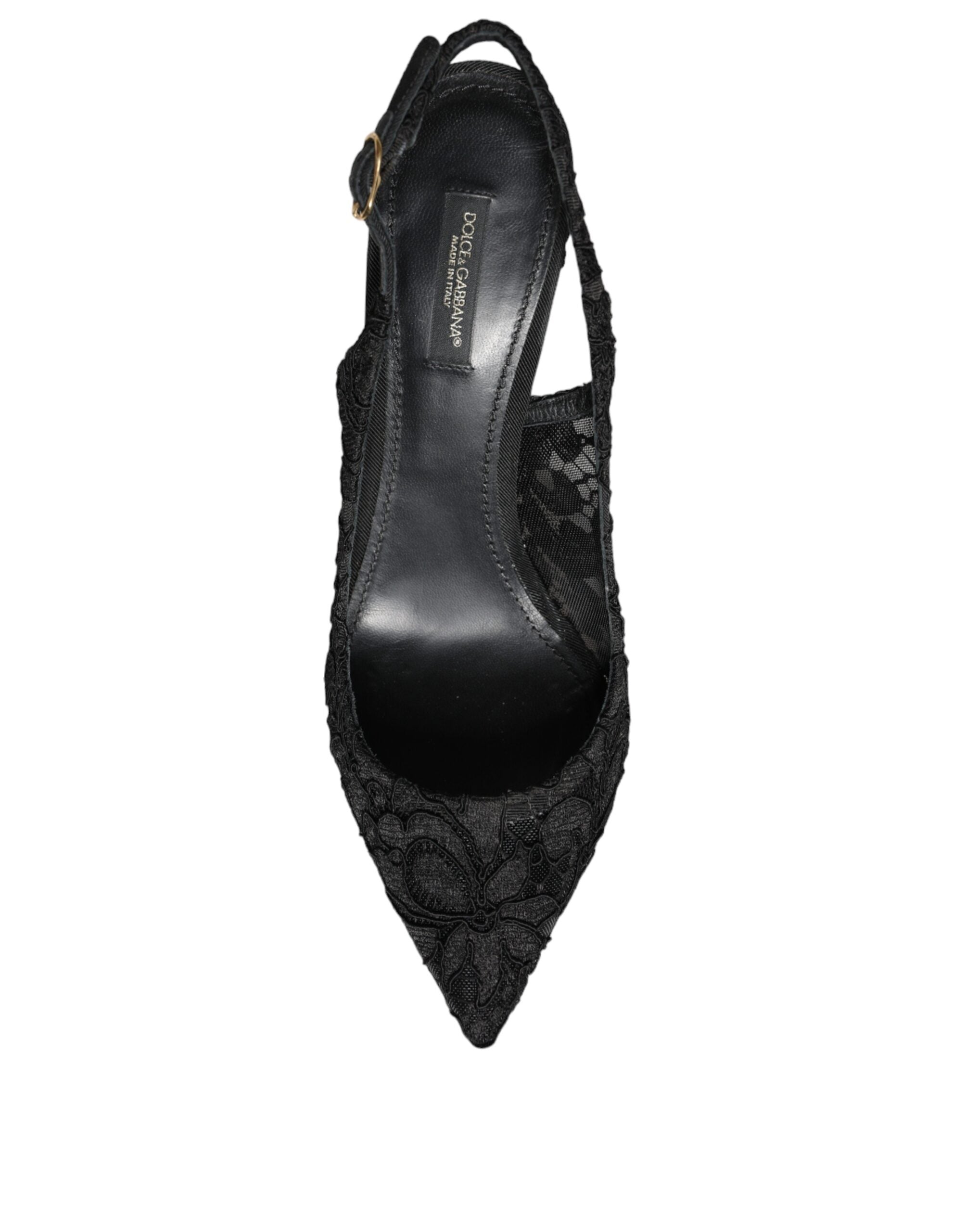 Dolce & Gabbana Black Taormina Lace Bellucci Slingbacks Shoes