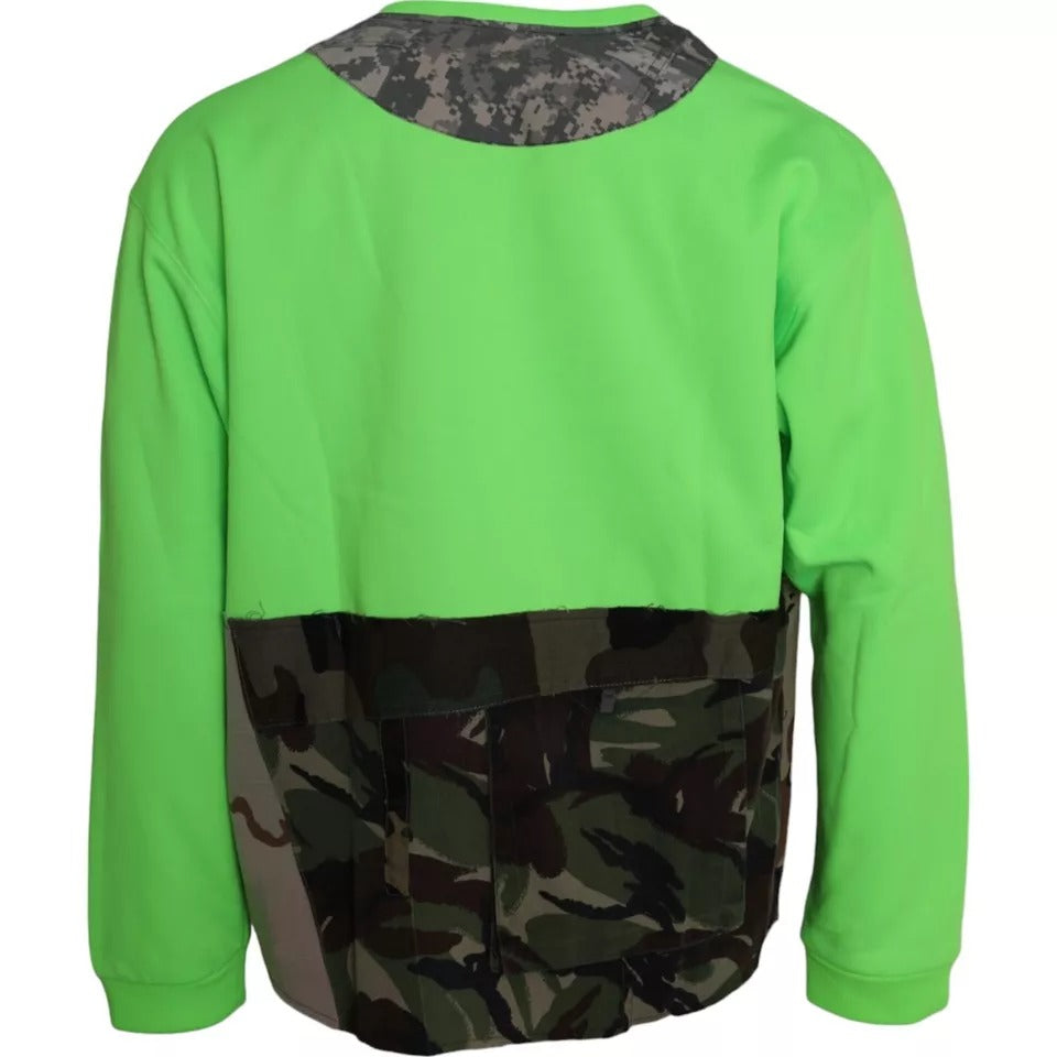 Dolce & Gabbana Green Patchwork Heart Crew Neck Pullover Sweater