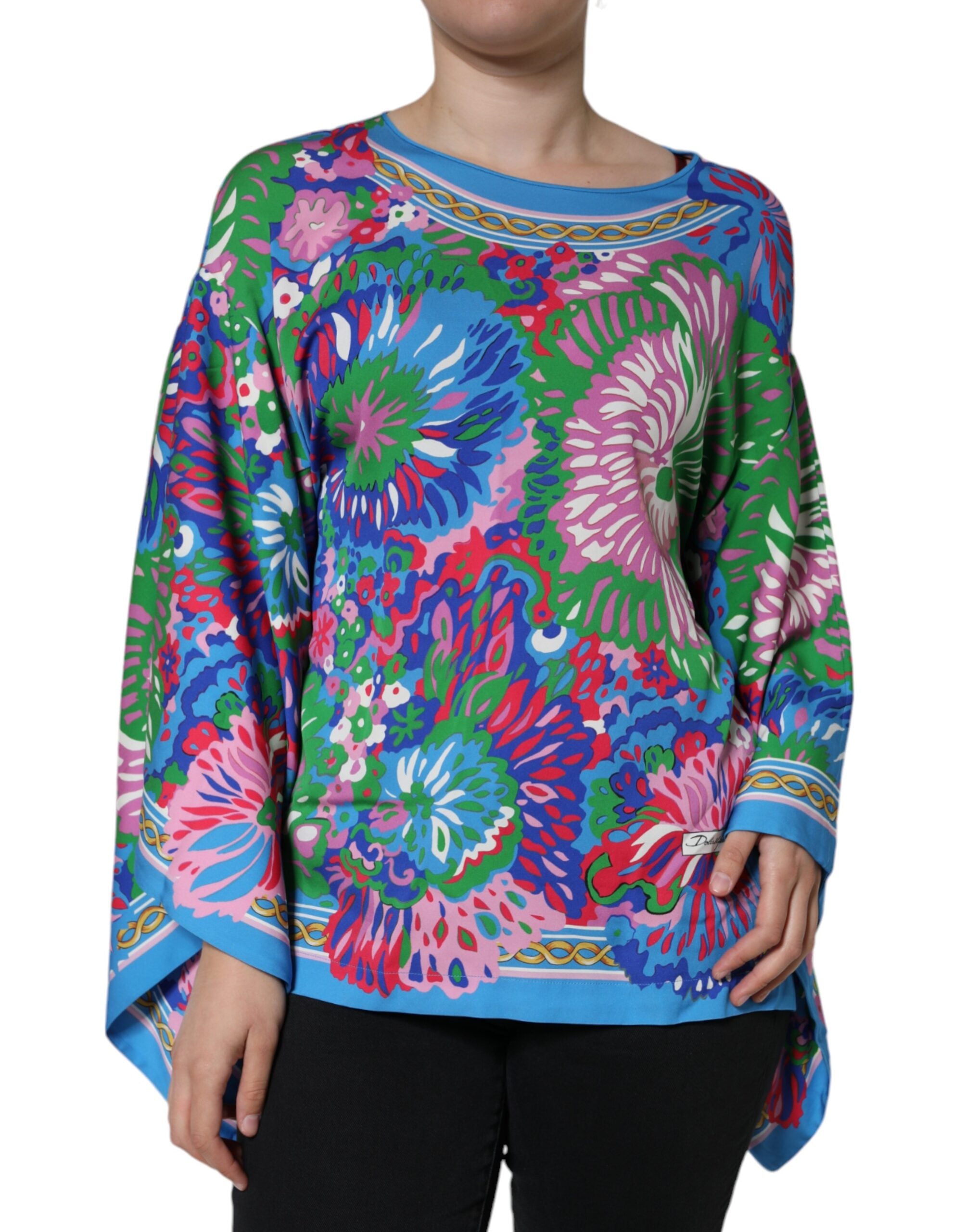 Dolce & Gabbana Multicolor Floral Charmeuse Kimono Sleeve Tunic Top