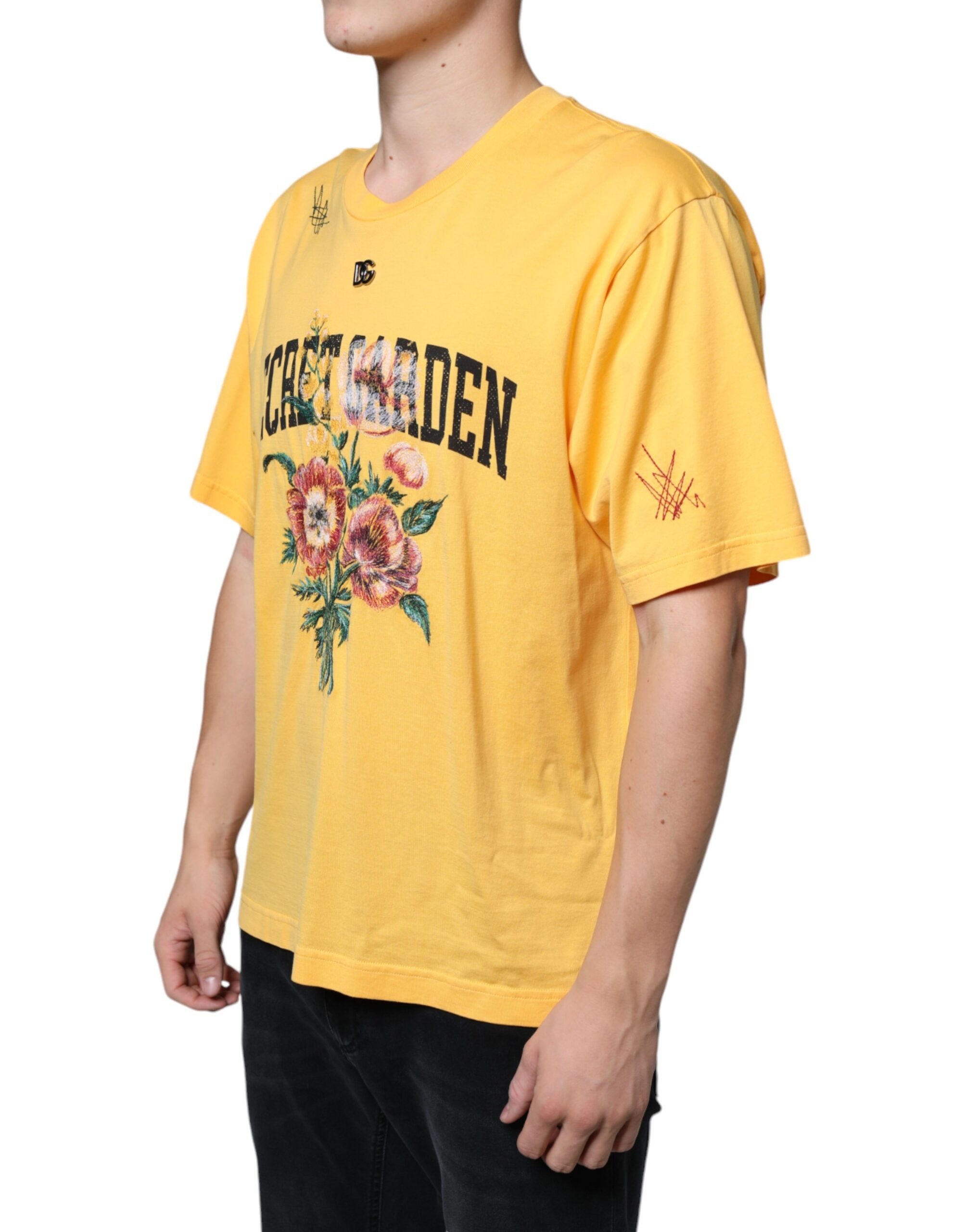 Dolce & Gabbana Yellow Secret Graden Floral Cotton Crew Neck T-shirt