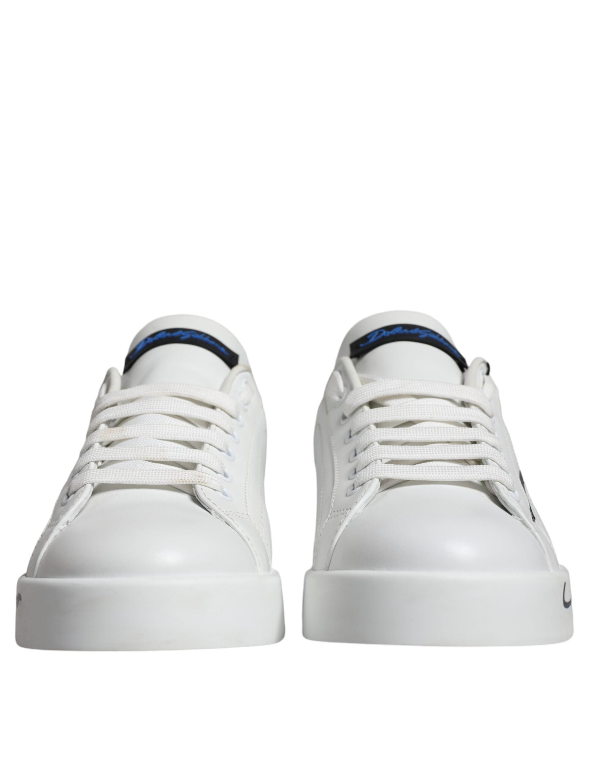 Dolce & Gabbana White Blue Leather Logo Low Top Sneakers Shoes