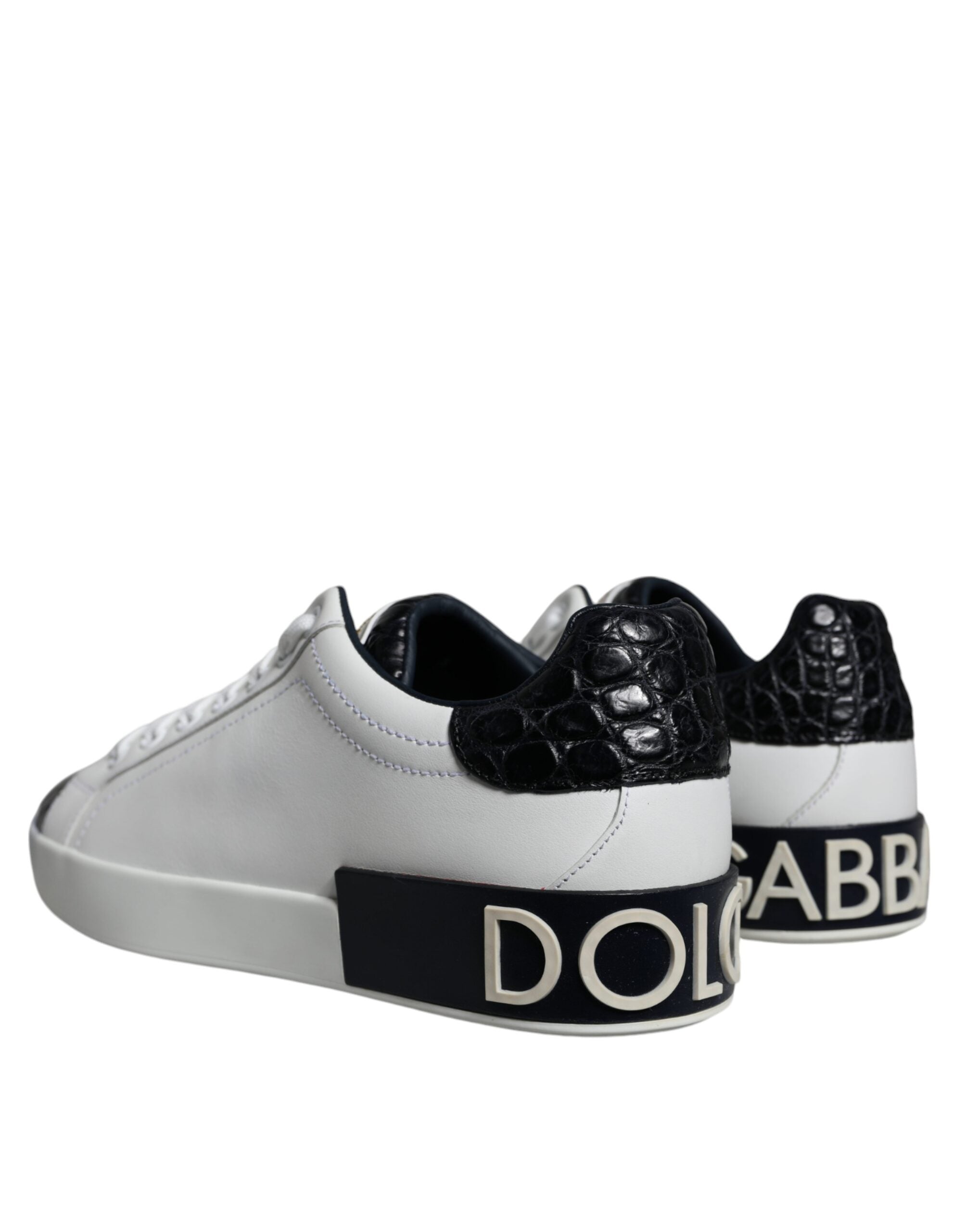 Dolce & Gabbana Black Leather Logo Portofino Sneaker Shoes