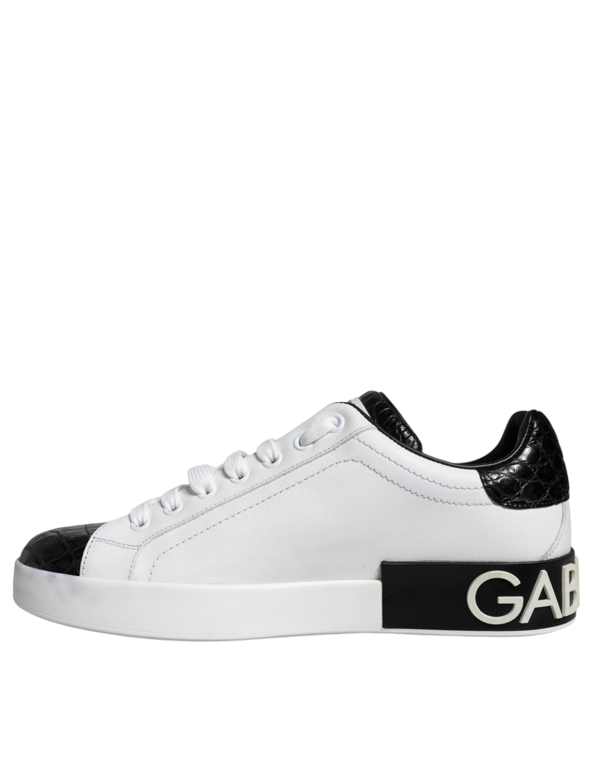 Dolce & Gabbana Black Leather Logo Portofino Sneaker Shoes