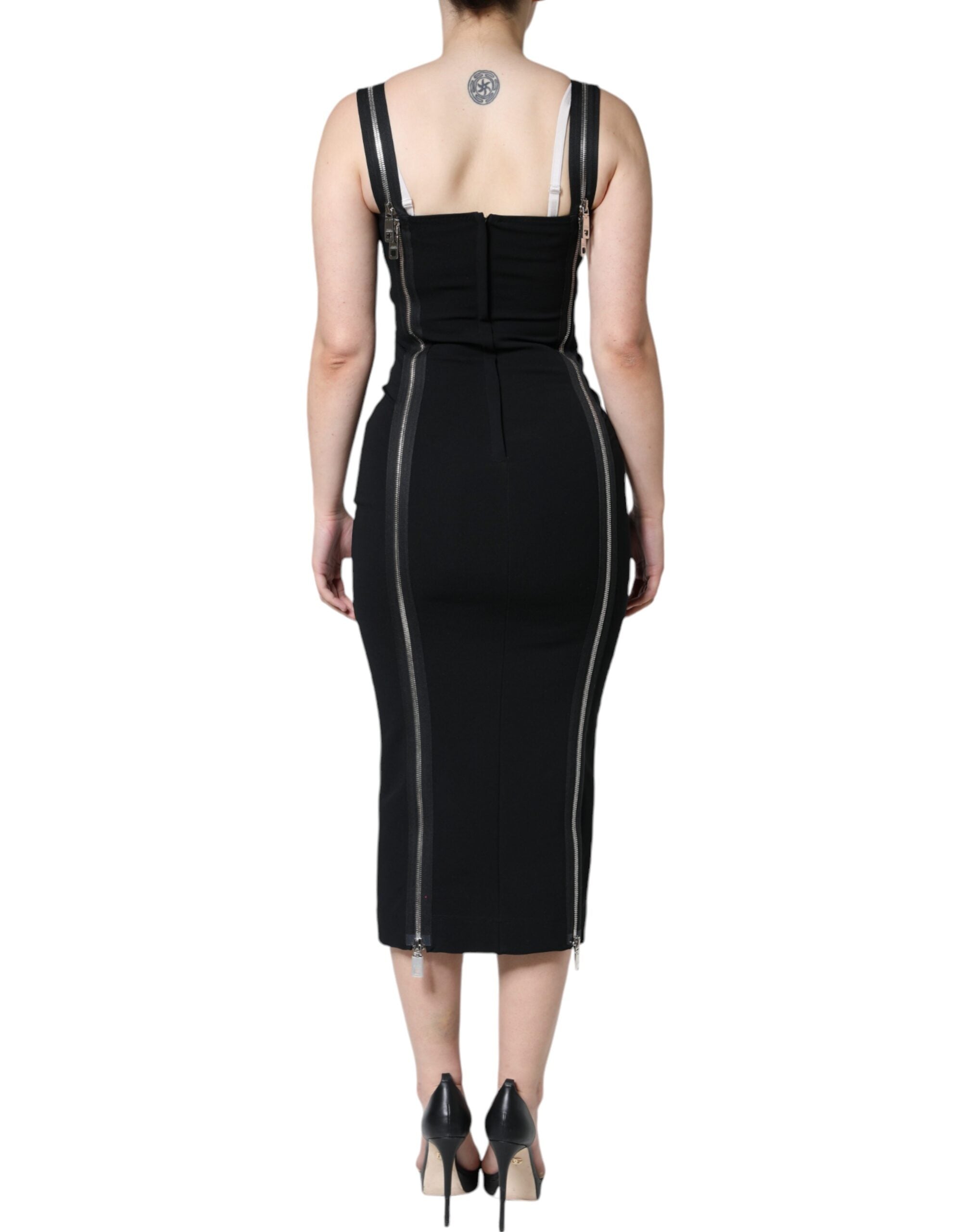 Dolce & Gabbana Black Zipper Bodycon Sheath Midi Dress