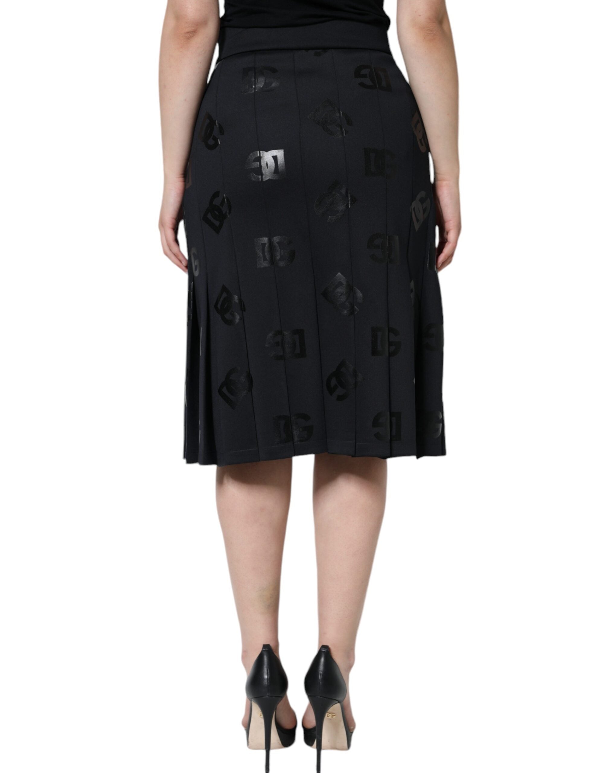 Dolce & Gabbana Black DG Monogram Pleated Midi Skirt