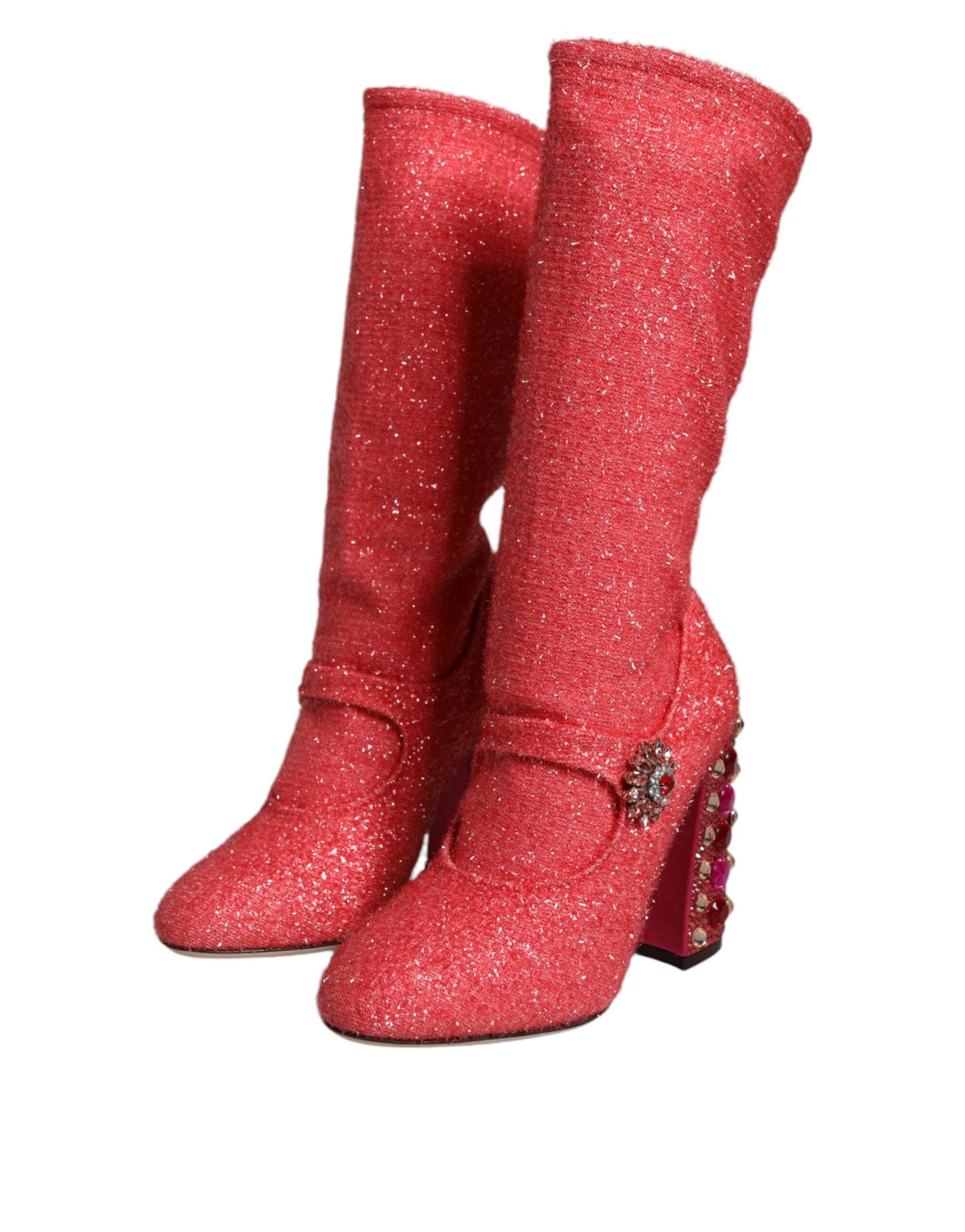 Dolce & Gabbana Pink Crystal Lurex Fantasy High Boots Shoes