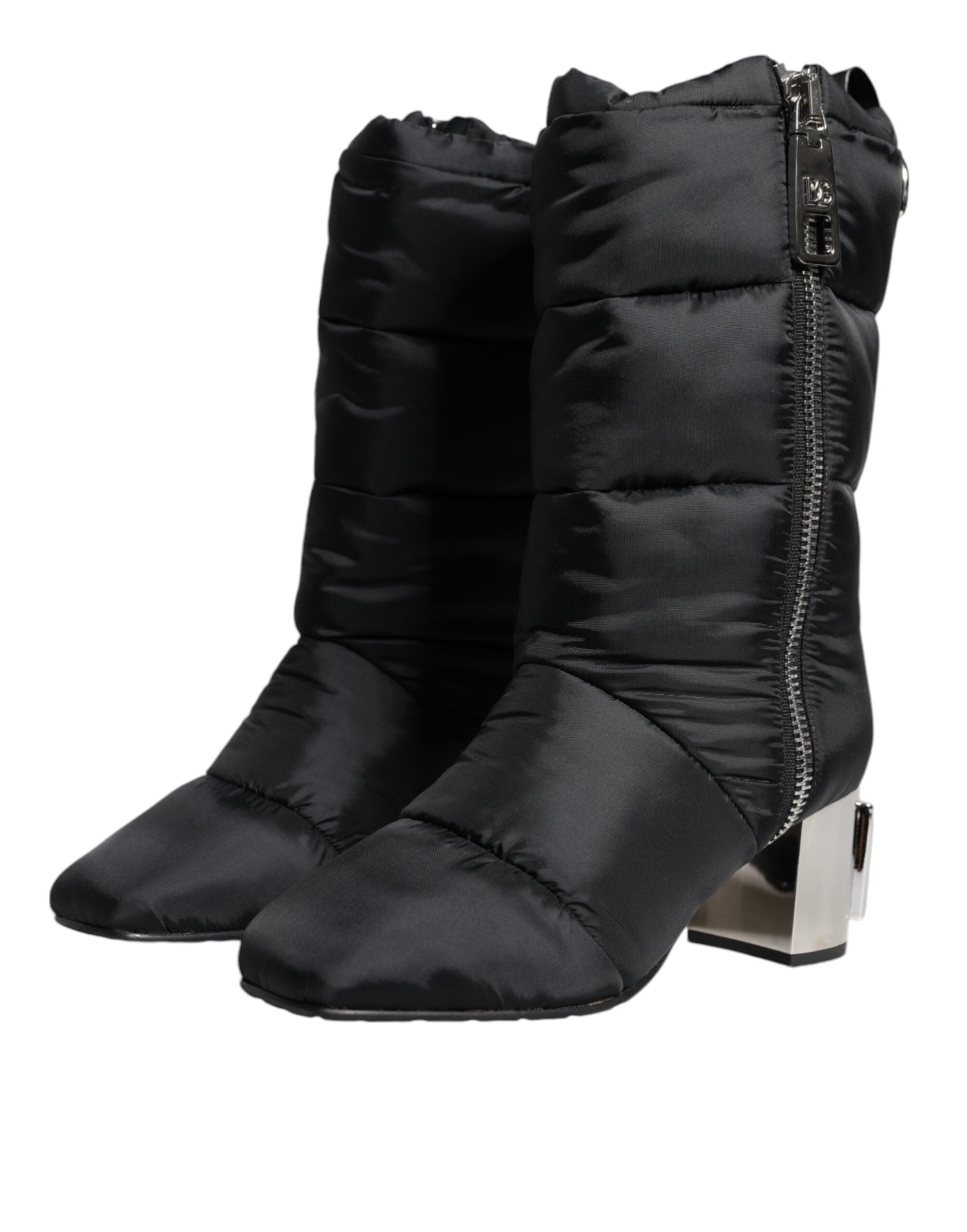 Dolce & Gabbana Black Padded DG Logo Heels Boots Shoes