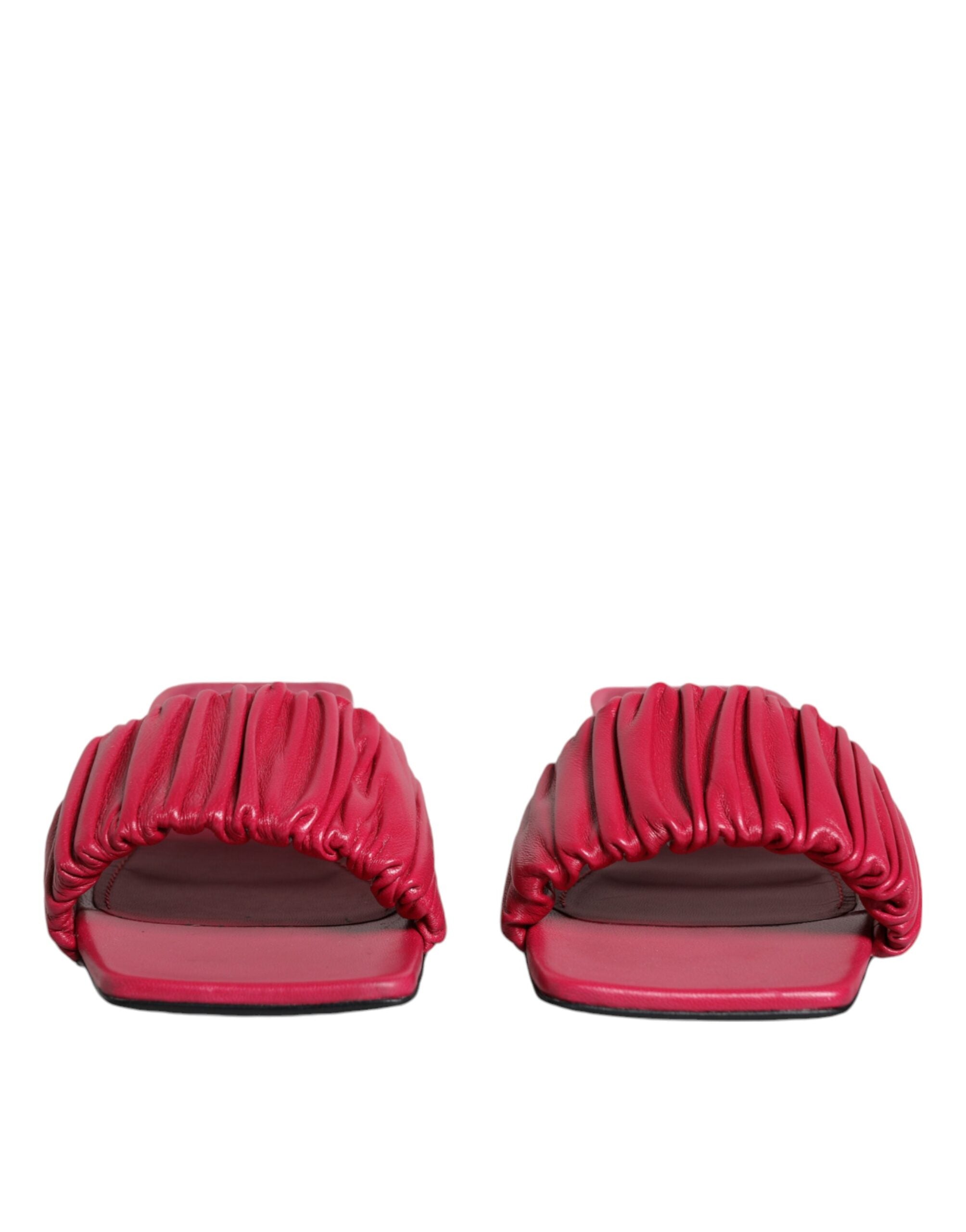 Dolce & Gabbana Fuchsia Leather Slides Flats Sandals Shoes