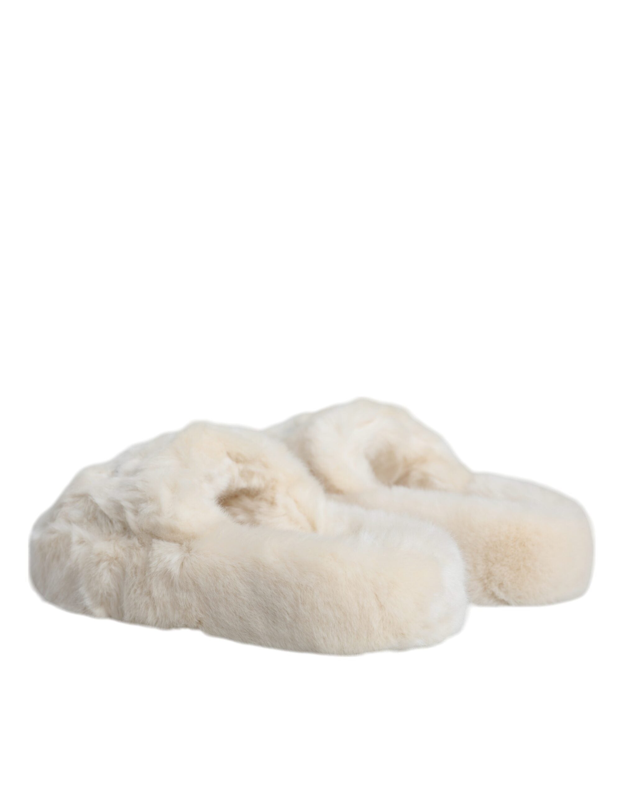 Dolce & Gabbana Beige Faux Fur Slides Flats Sandals Shoes