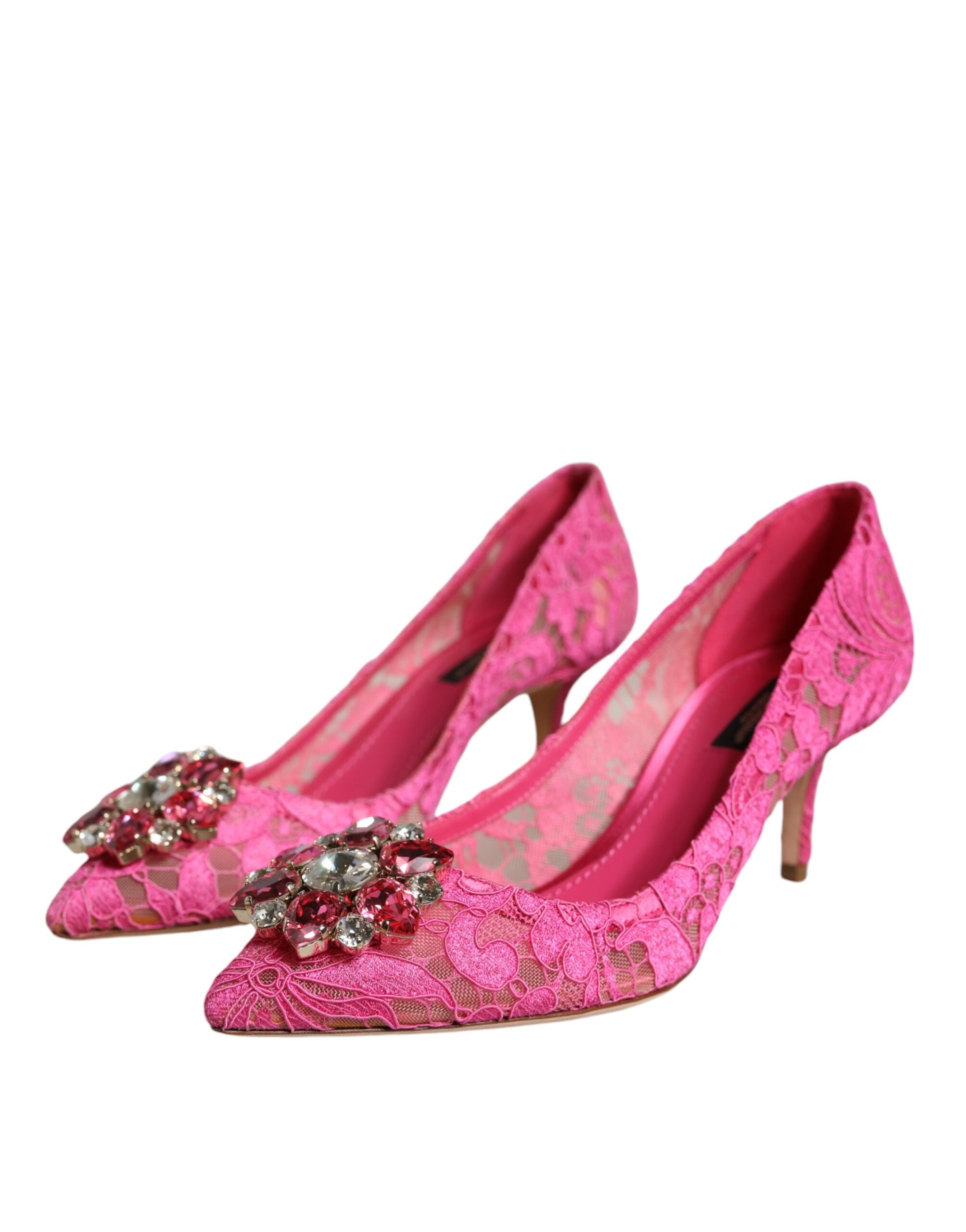 Dolce & Gabbana Pink Taormina Lace Crystal Heels Pumps Shoes