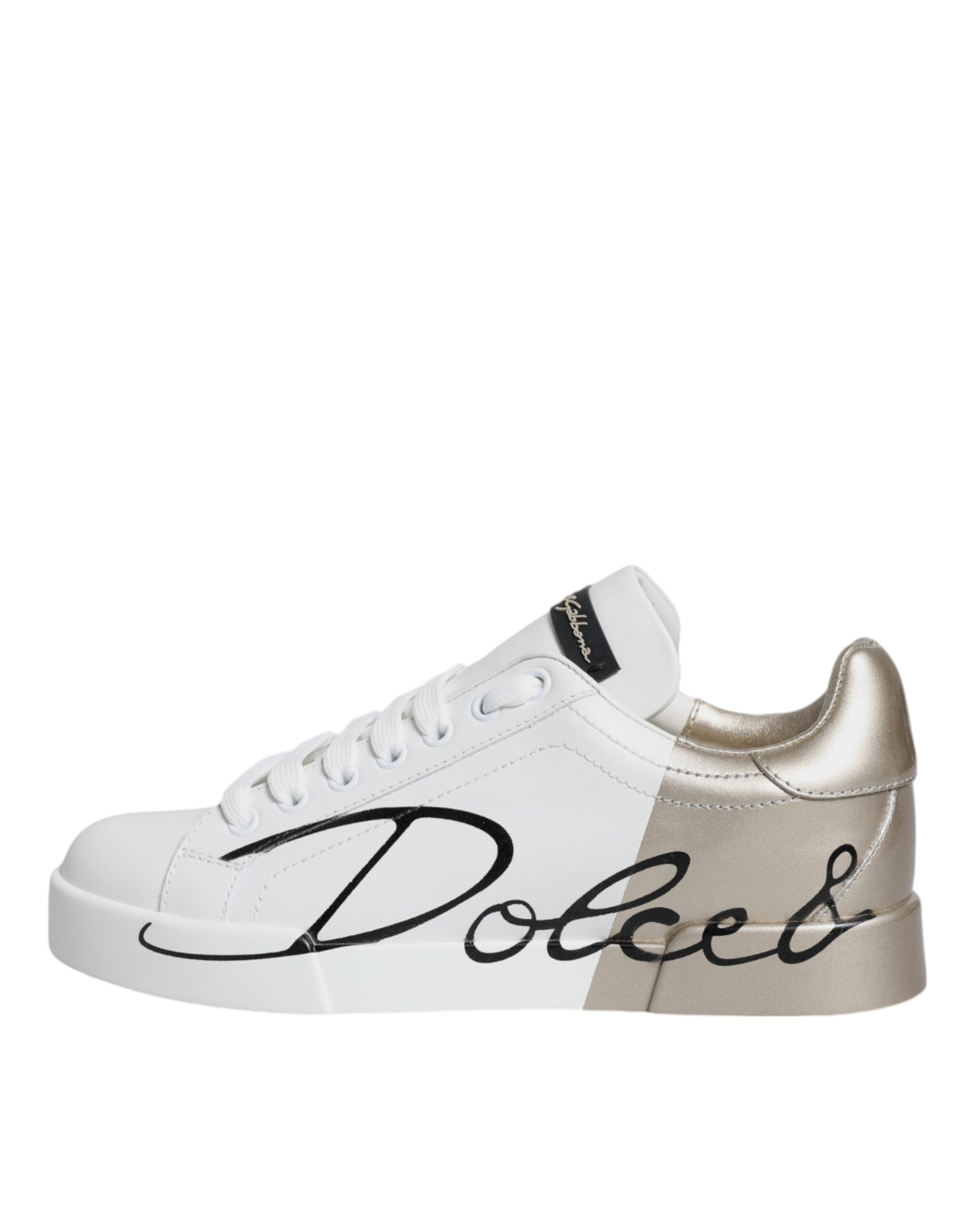 Dolce & Gabbana White Gold Portofino Low Top Sneakers Shoes