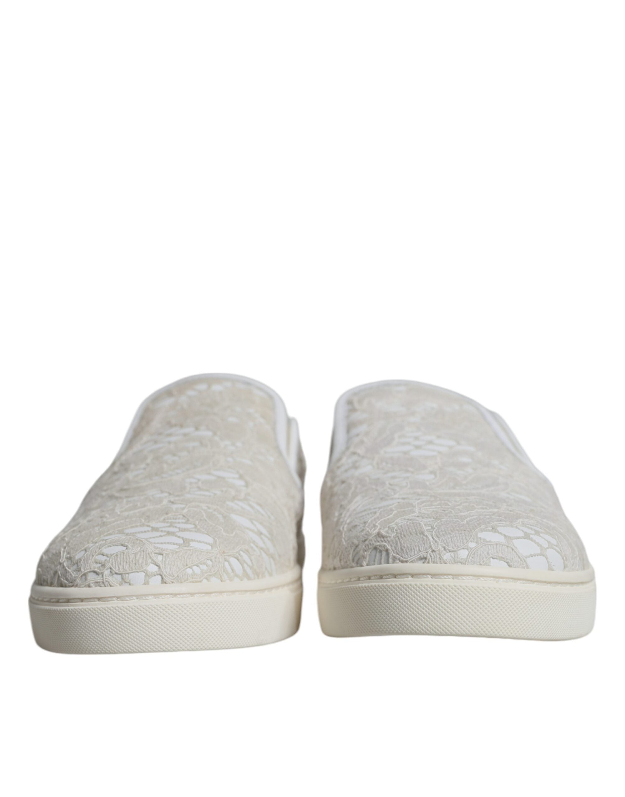 Dolce & Gabbana White Leather Lace Slip On Loafers Shoes