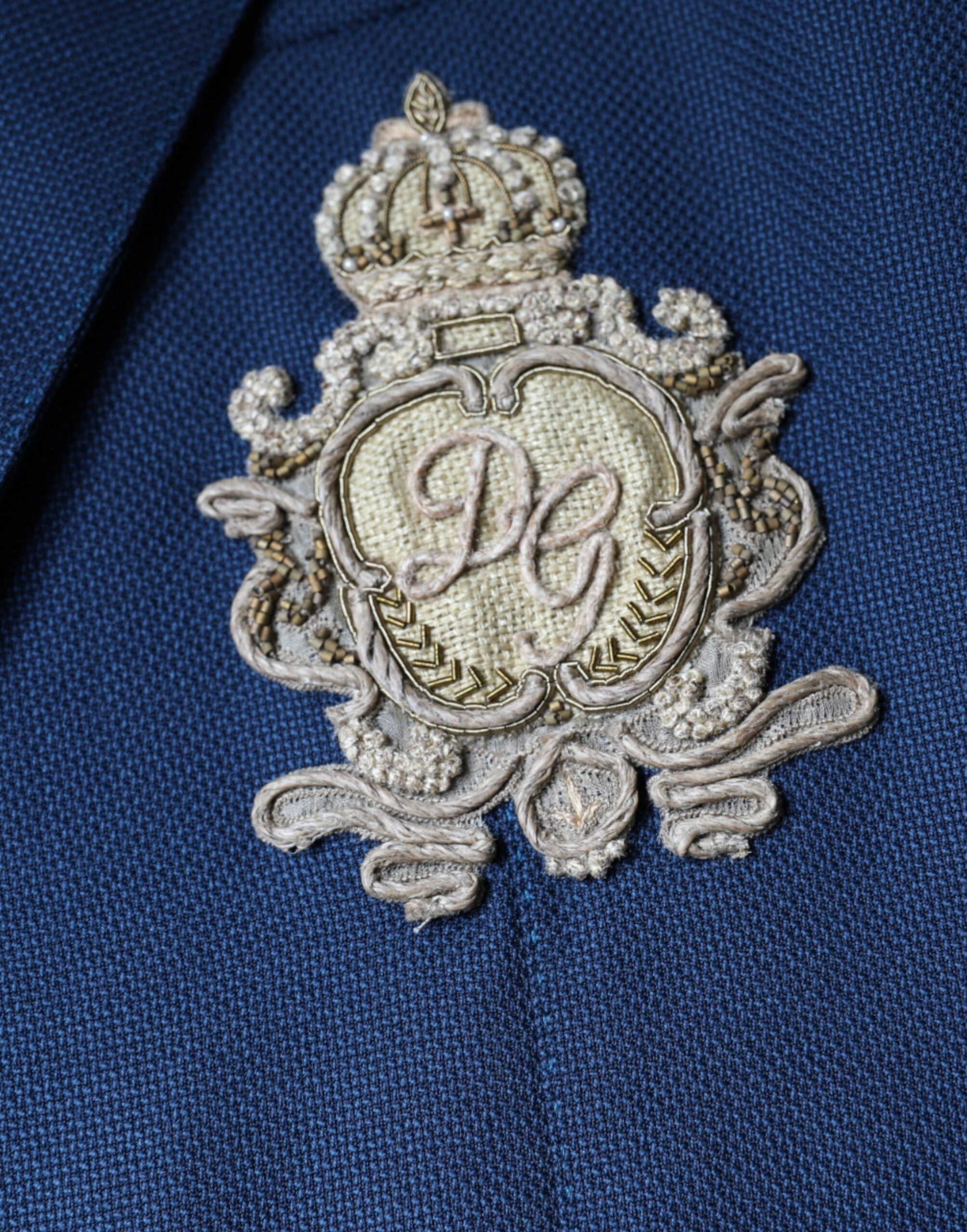 Dolce & Gabbana Blue Wool Logo Single Breasted Coat Blazer