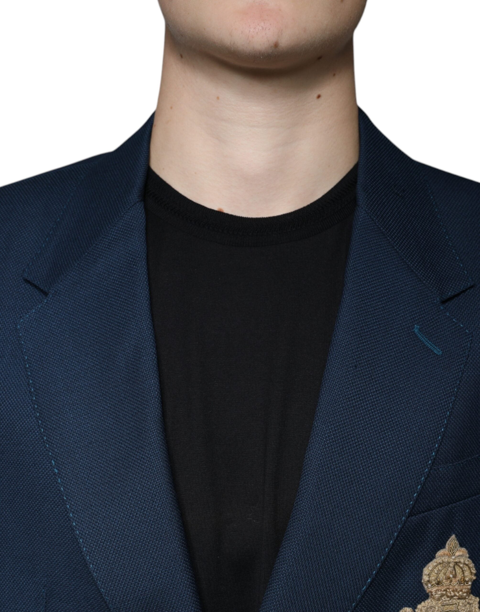 Dolce & Gabbana Blue Wool Logo Single Breasted Coat Blazer