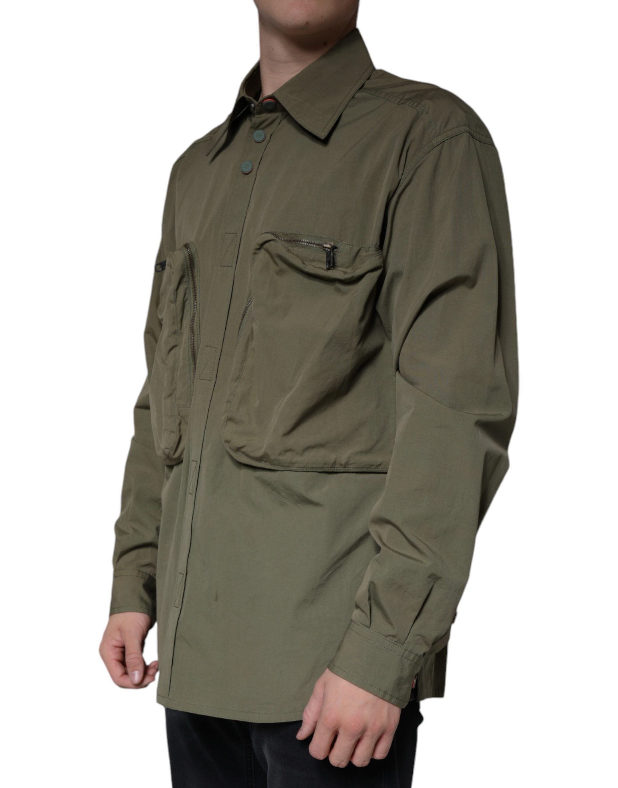 Dolce & Gabbana Military Green Cotton Bend Collared Coat Jacket