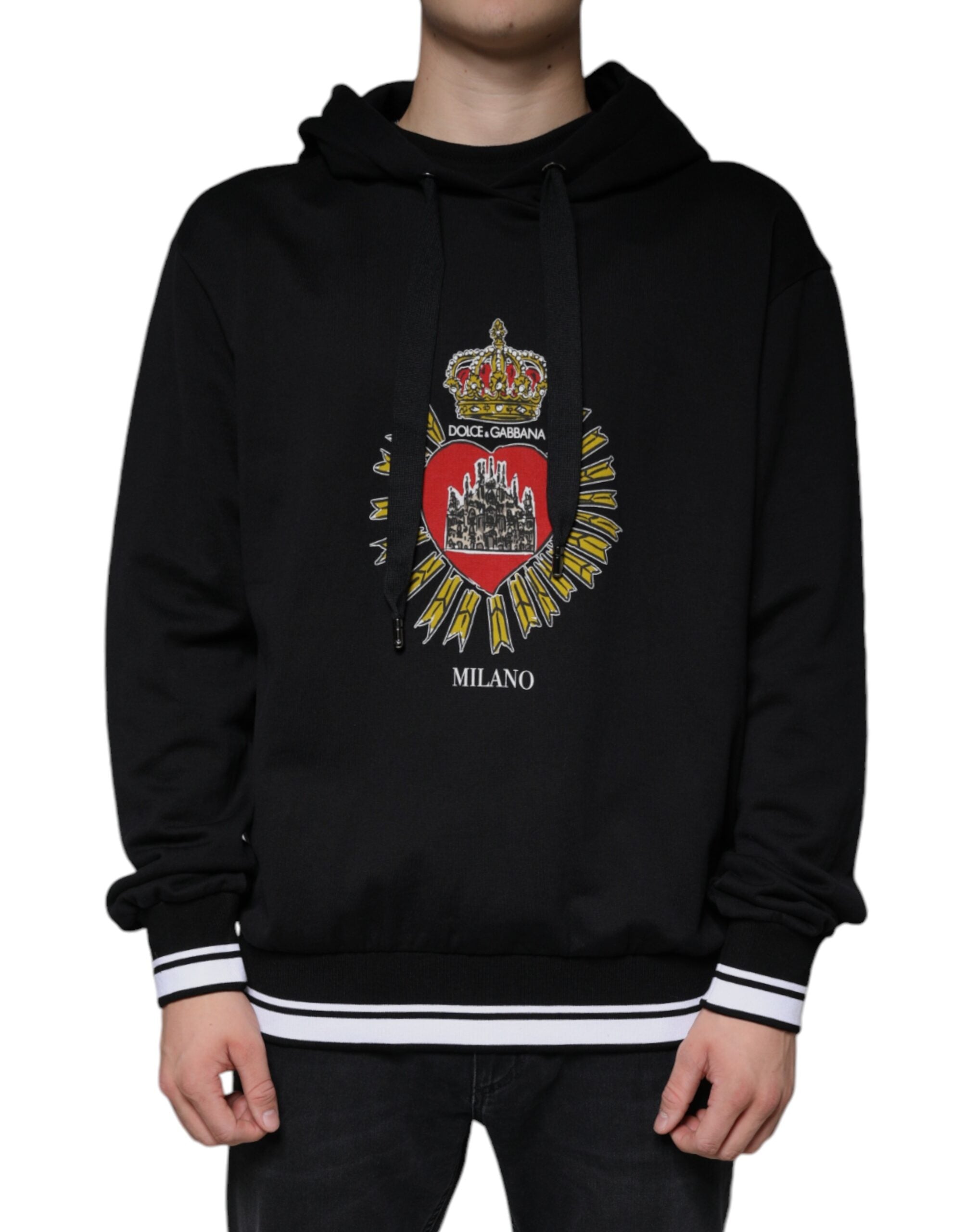 Dolce & Gabbana Black Sacred Heart Crown Hooded Sweatshirt Sweater