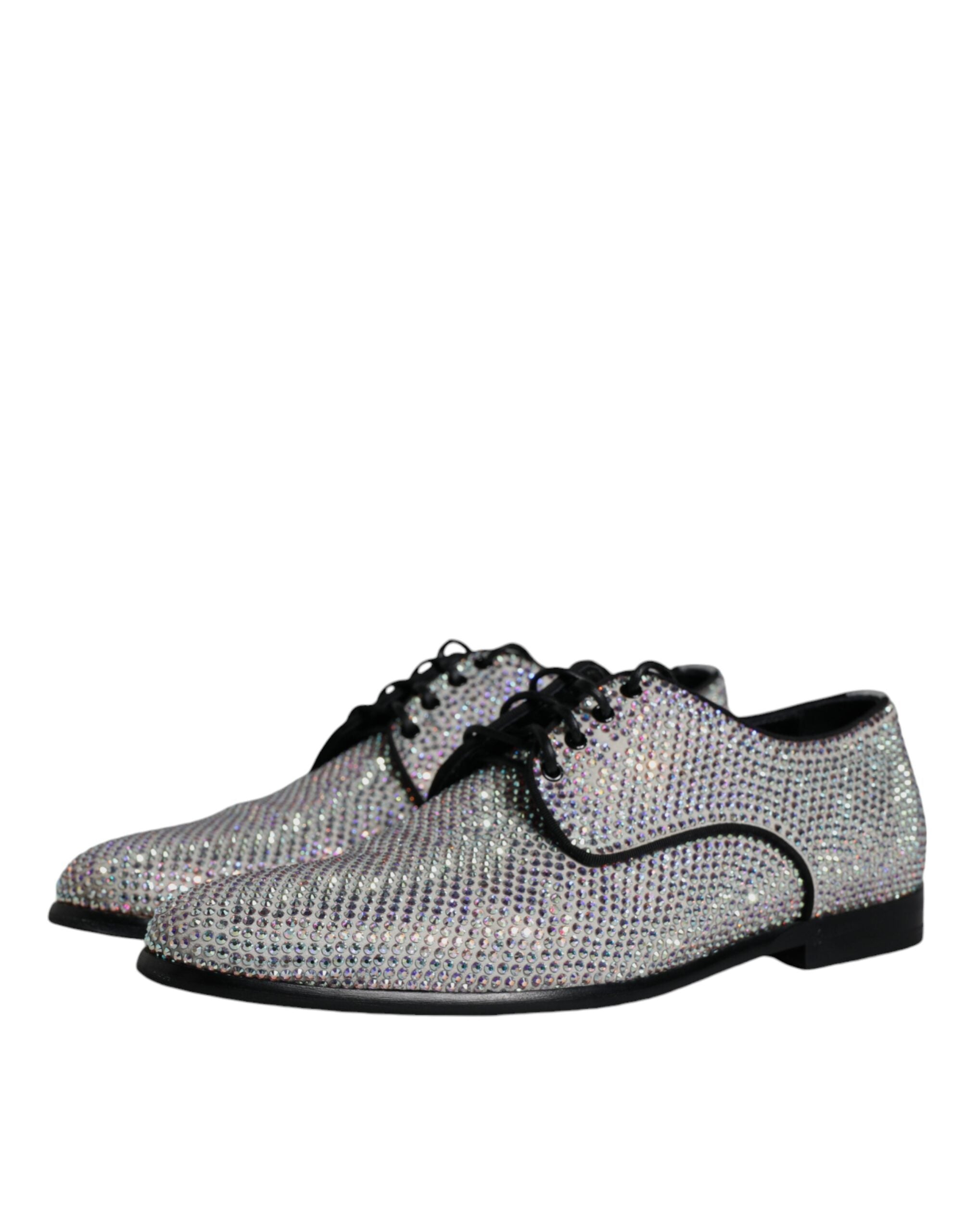 Dolce & Gabbana Silver Leather Rhinestones Derby Dress Shoes